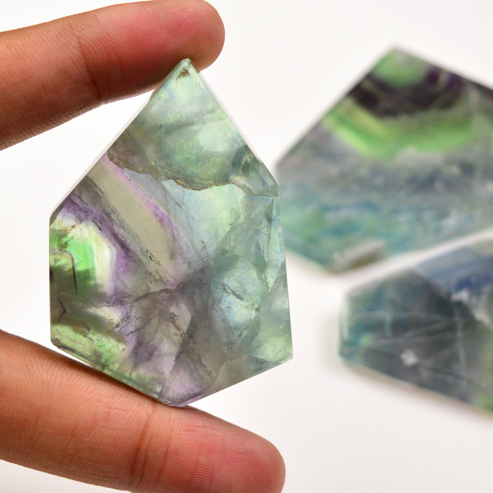 3 Pcs 779 Cts  Natural Fluorite Slice Loose Gemstone for jewellery making 72x52 57x39mm 19629