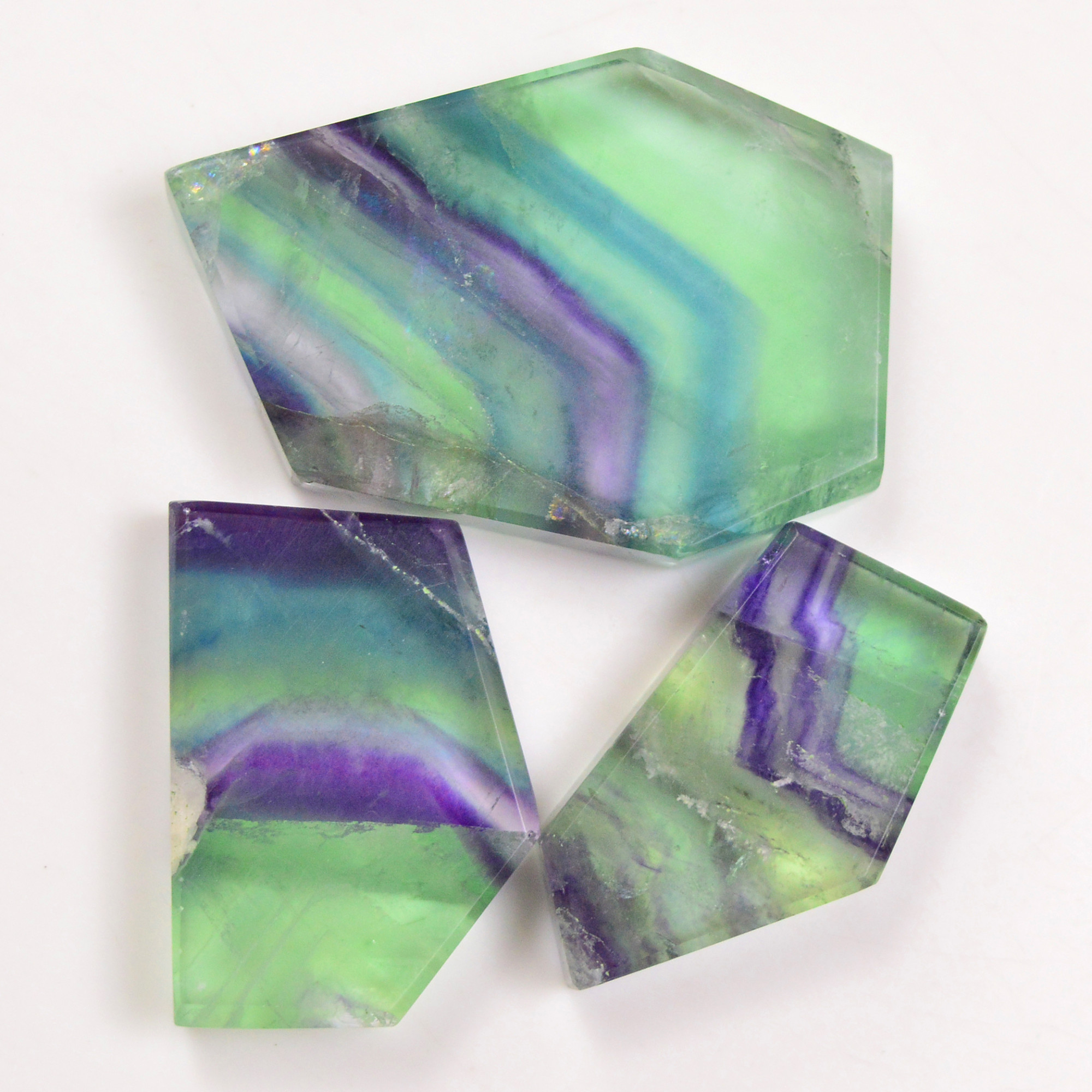 3 Pcs 328 Cts Natural Fluorite Slice Loose Gemstone for jewellery making 52x35 37x20mm 19630