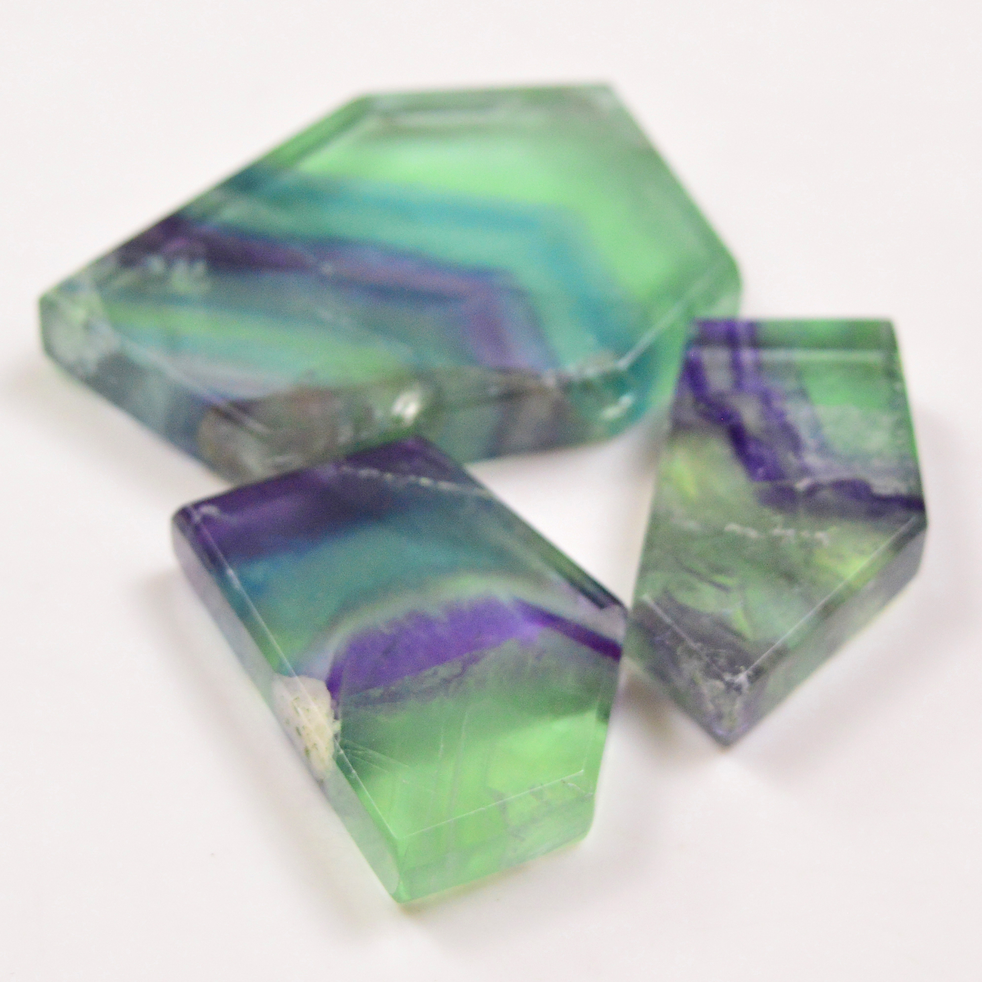 3 Pcs 328 Cts  Natural Fluorite Slice Loose Gemstone for jewellery making 52x35 37x20mm 19630