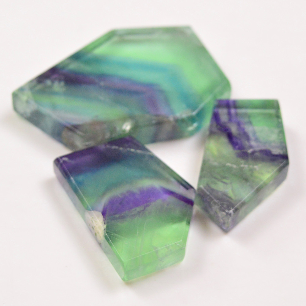 Image of 3 Pcs 328 Cts  Natural Fluorite Slice Loose Gemstone for jewellery making 52x35 37x20mm #19630