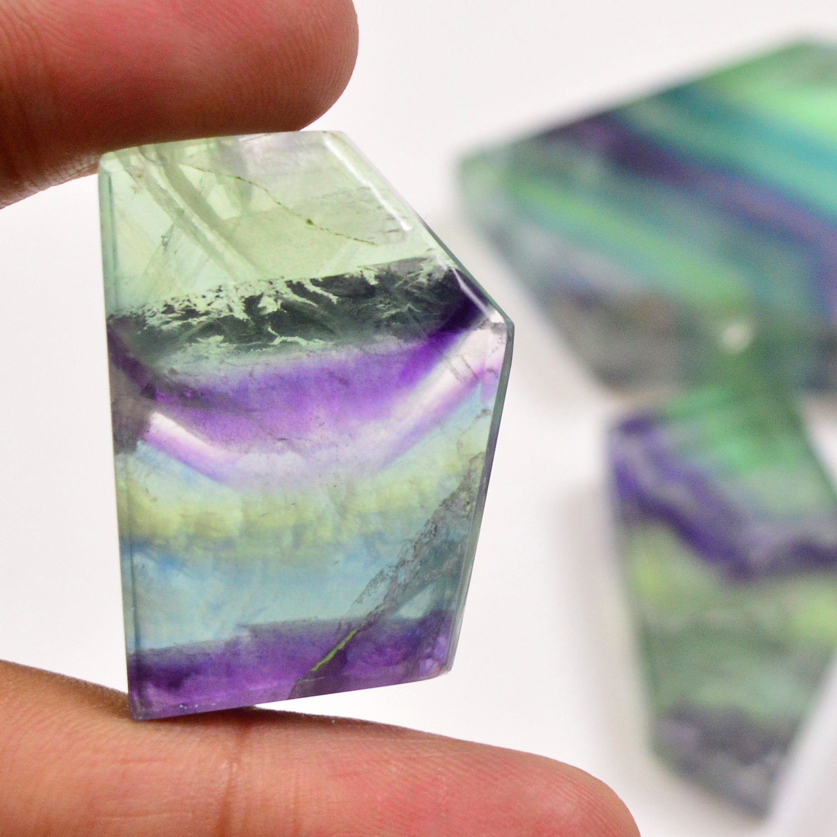 3 Pcs 328 Cts  Natural Fluorite Slice Loose Gemstone for jewellery making 52x35 37x20mm 19630