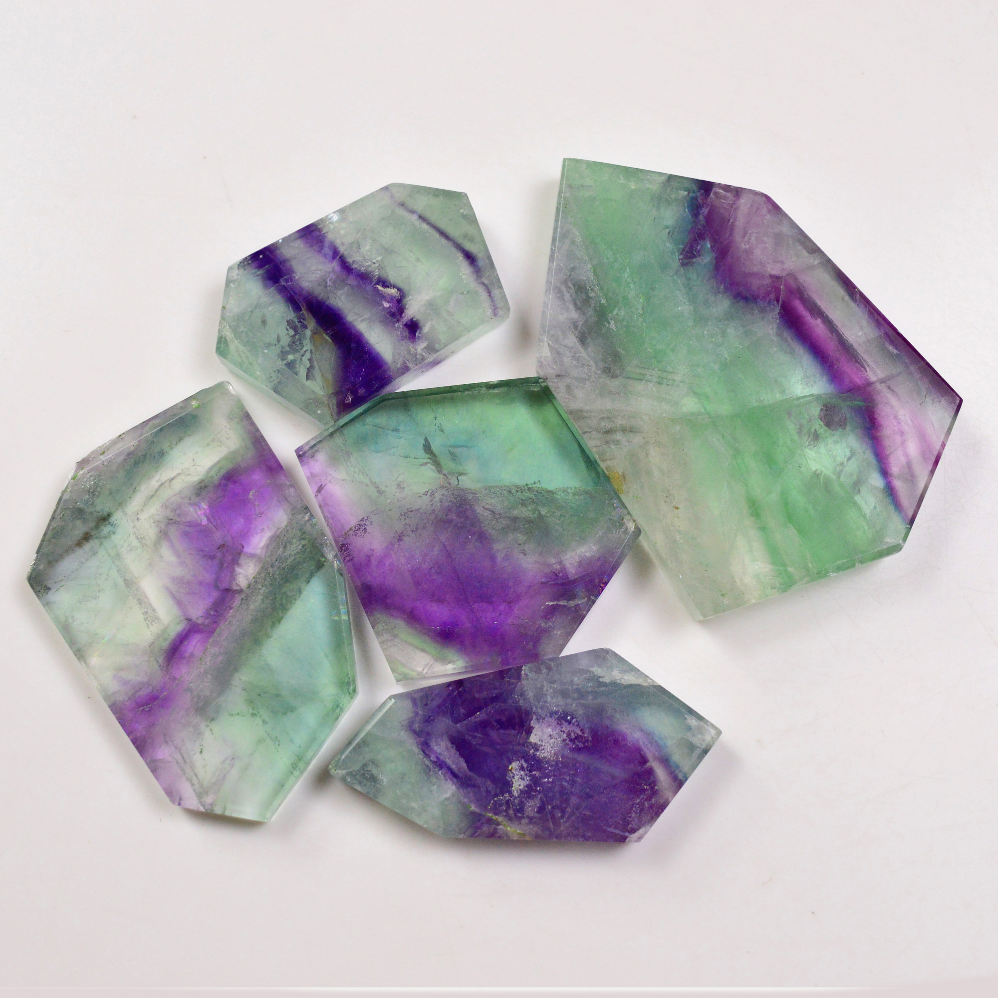 5 Pcs 1132 Cts  Natural Fluorite Slice Loose Gemstone for jewellery making 77x50 43x27mm 19631