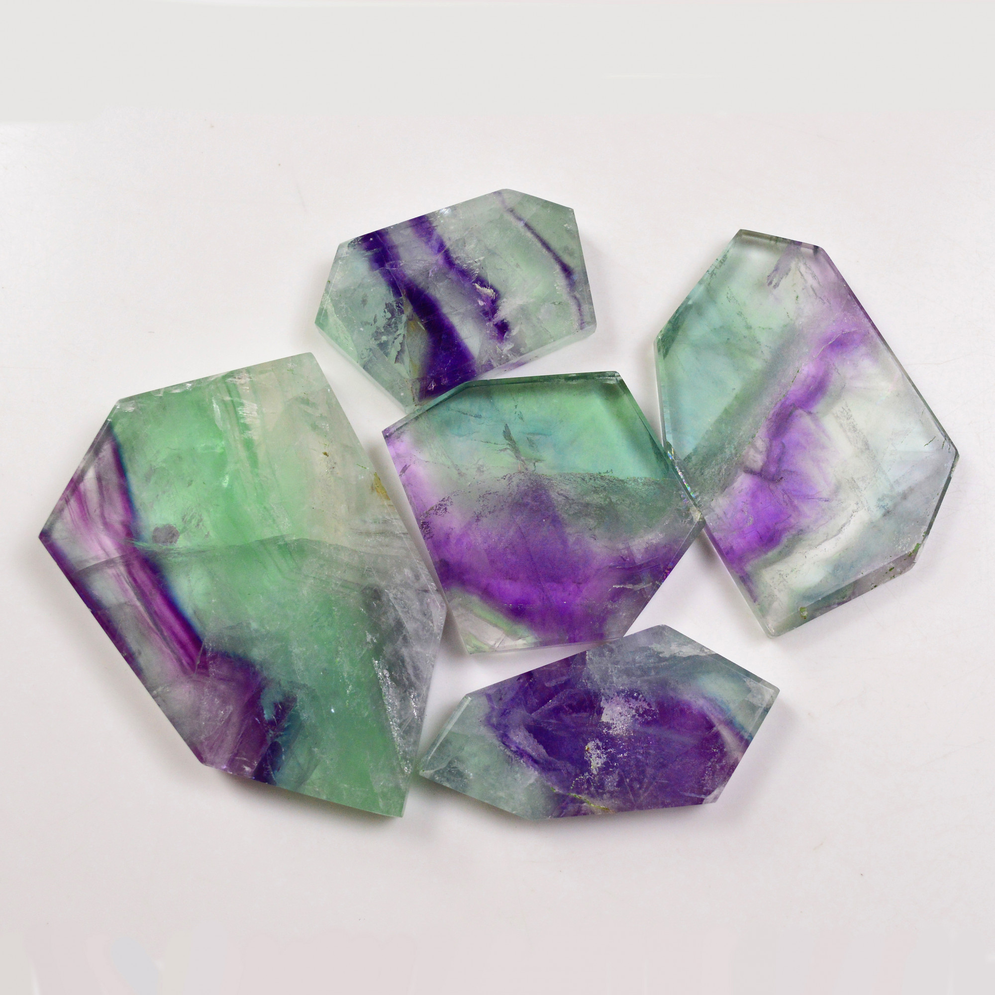 5 Pcs 1132 Cts  Natural Fluorite Slice Loose Gemstone for jewellery making 77x50 43x27mm 19631