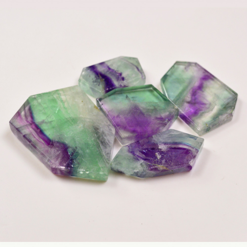 Image of 5 Pcs 1132 Cts  Natural Fluorite Slice Loose Gemstone for jewellery making 77x50 43x27mm #19631
