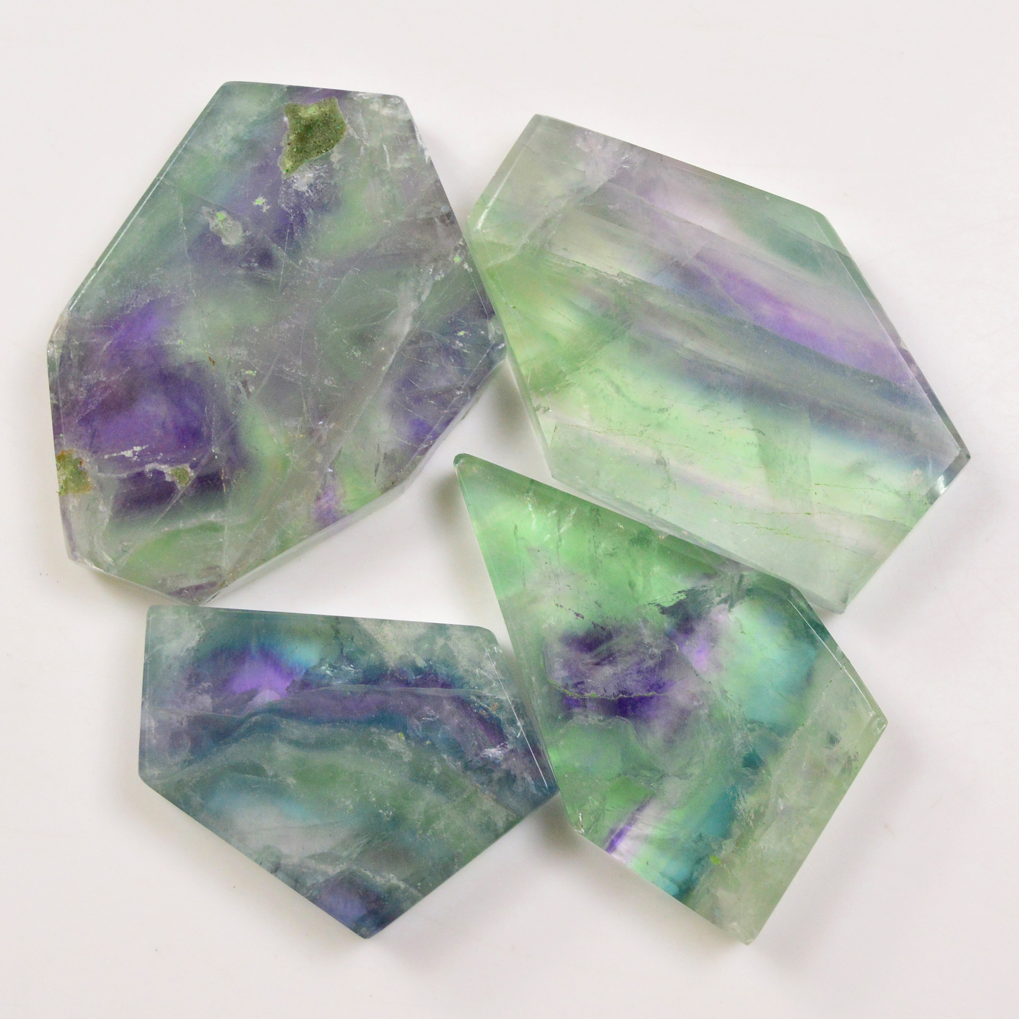 4 Pcs 534 Cts  Natural Fluorite Slice Loose Gemstone for jewellery making 51x34 39x29mm 19632
