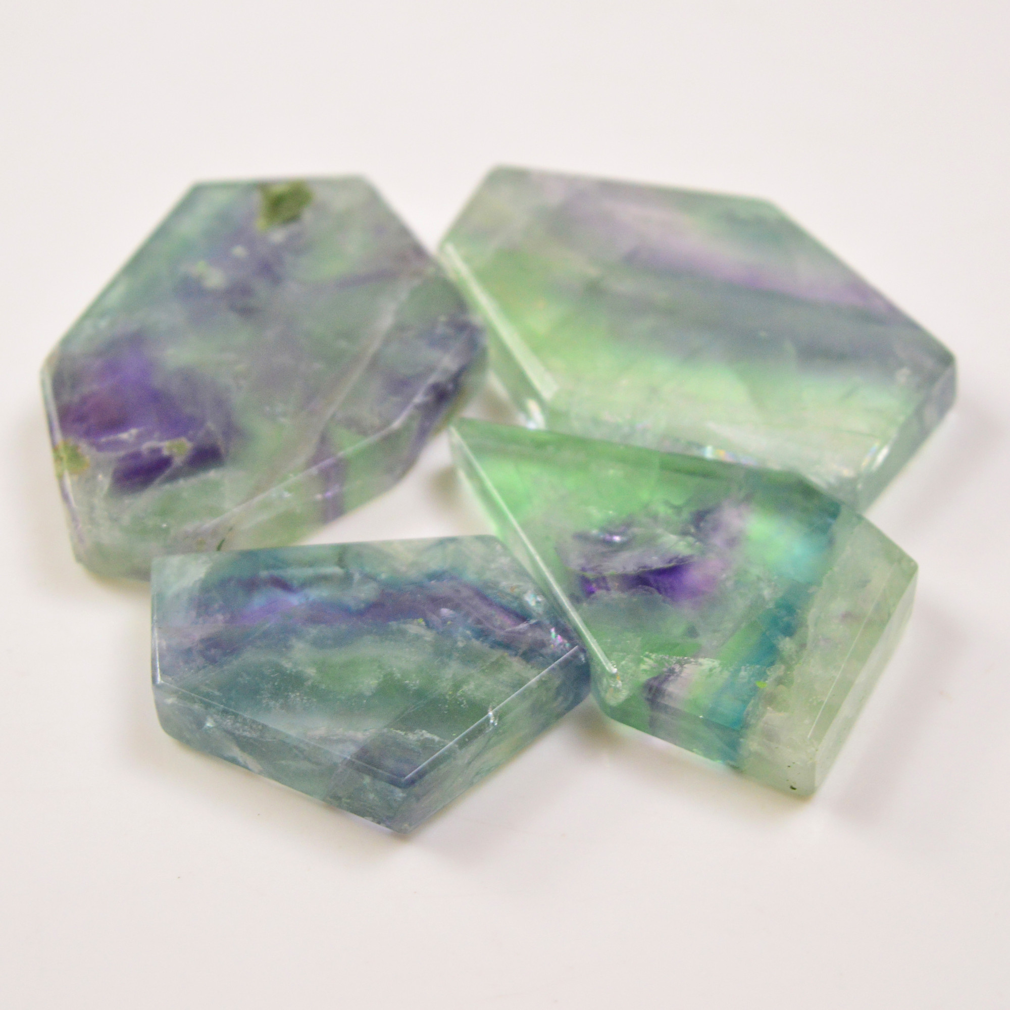 4 Pcs 534 Cts  Natural Fluorite Slice Loose Gemstone for jewellery making 51x34 39x29mm 19632
