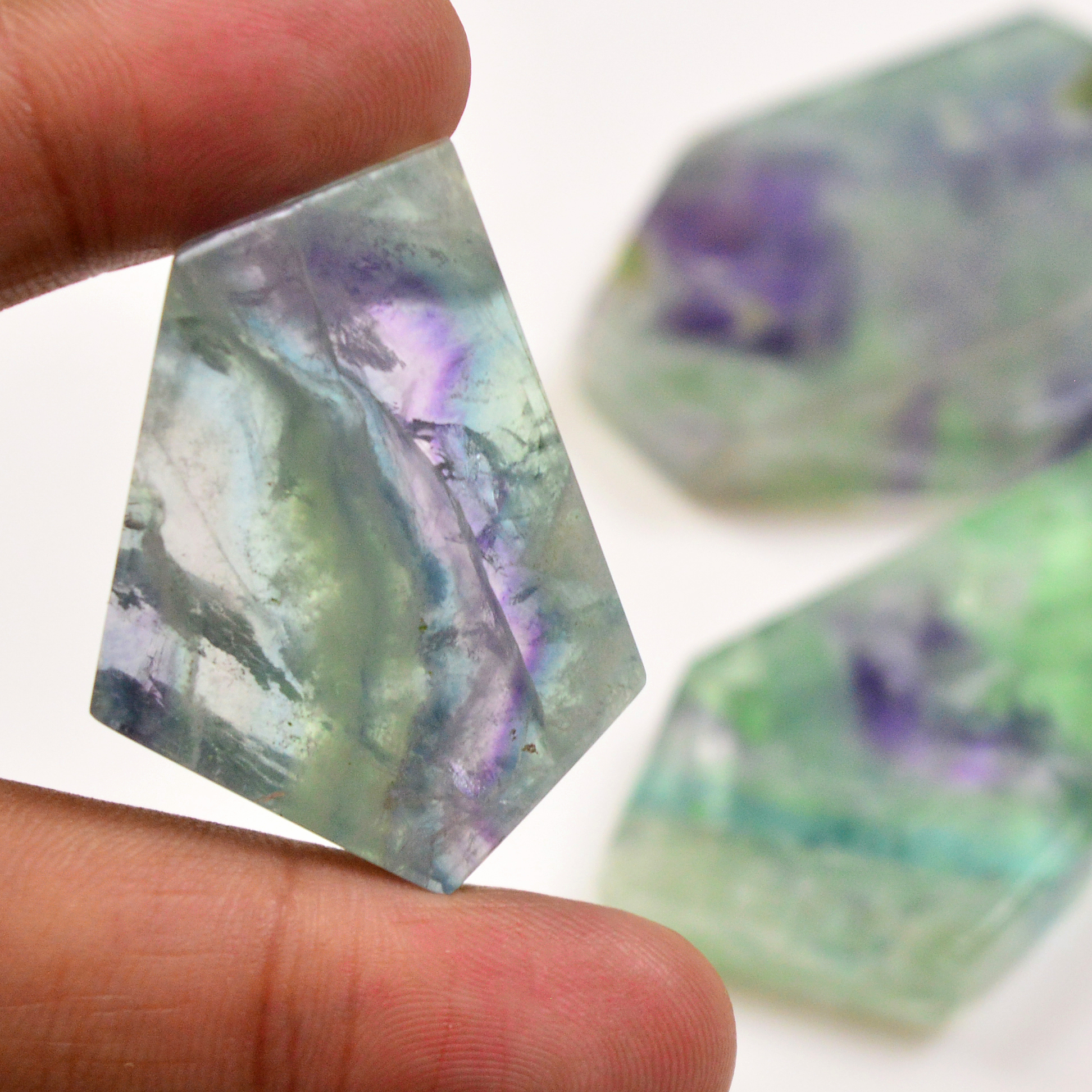4 Pcs 534 Cts  Natural Fluorite Slice Loose Gemstone for jewellery making 51x34 39x29mm 19632