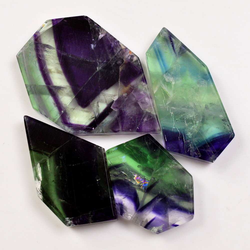 Image of 4 Pcs 463 Cts  Natural Fluorite Slice Loose Gemstone for jewellery making 57x37 33x28mm #19633