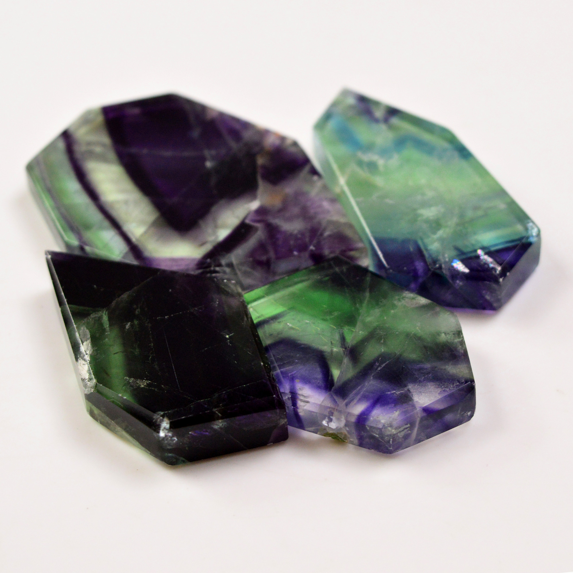 4 Pcs 463 Cts  Natural Fluorite Slice Loose Gemstone for jewellery making 57x37 33x28mm 19633