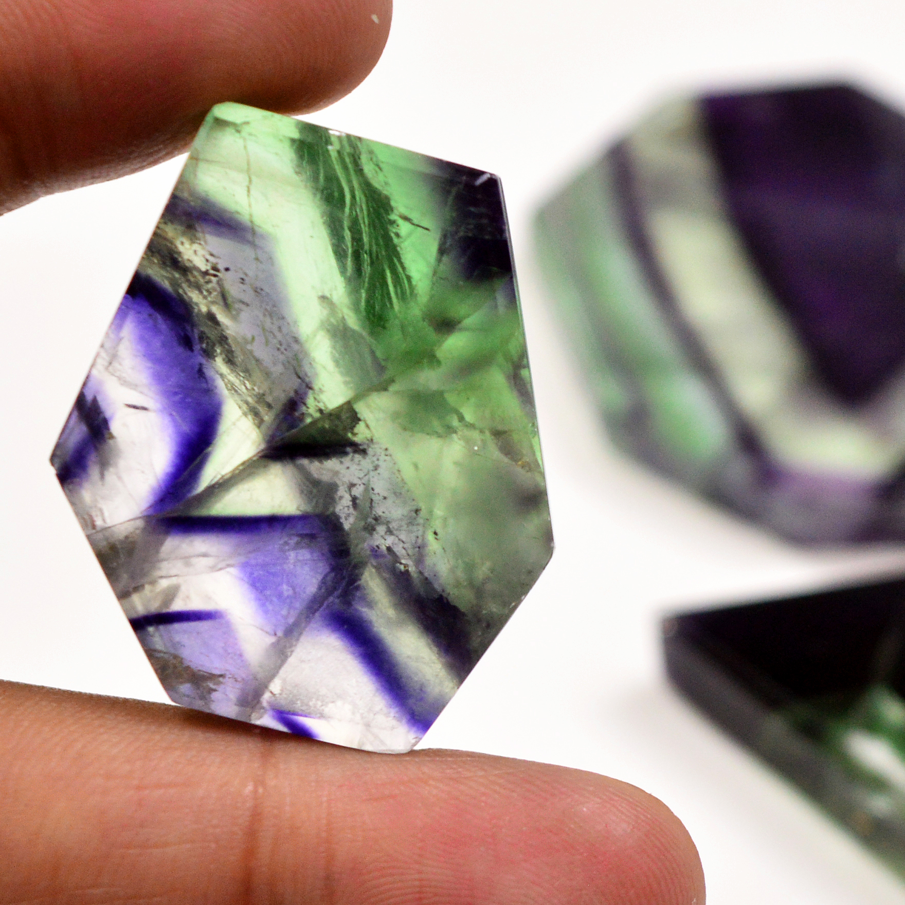 4 Pcs 463 Cts Natural Fluorite Slice Loose Gemstone for jewellery making 57x37 33x28mm 19633
