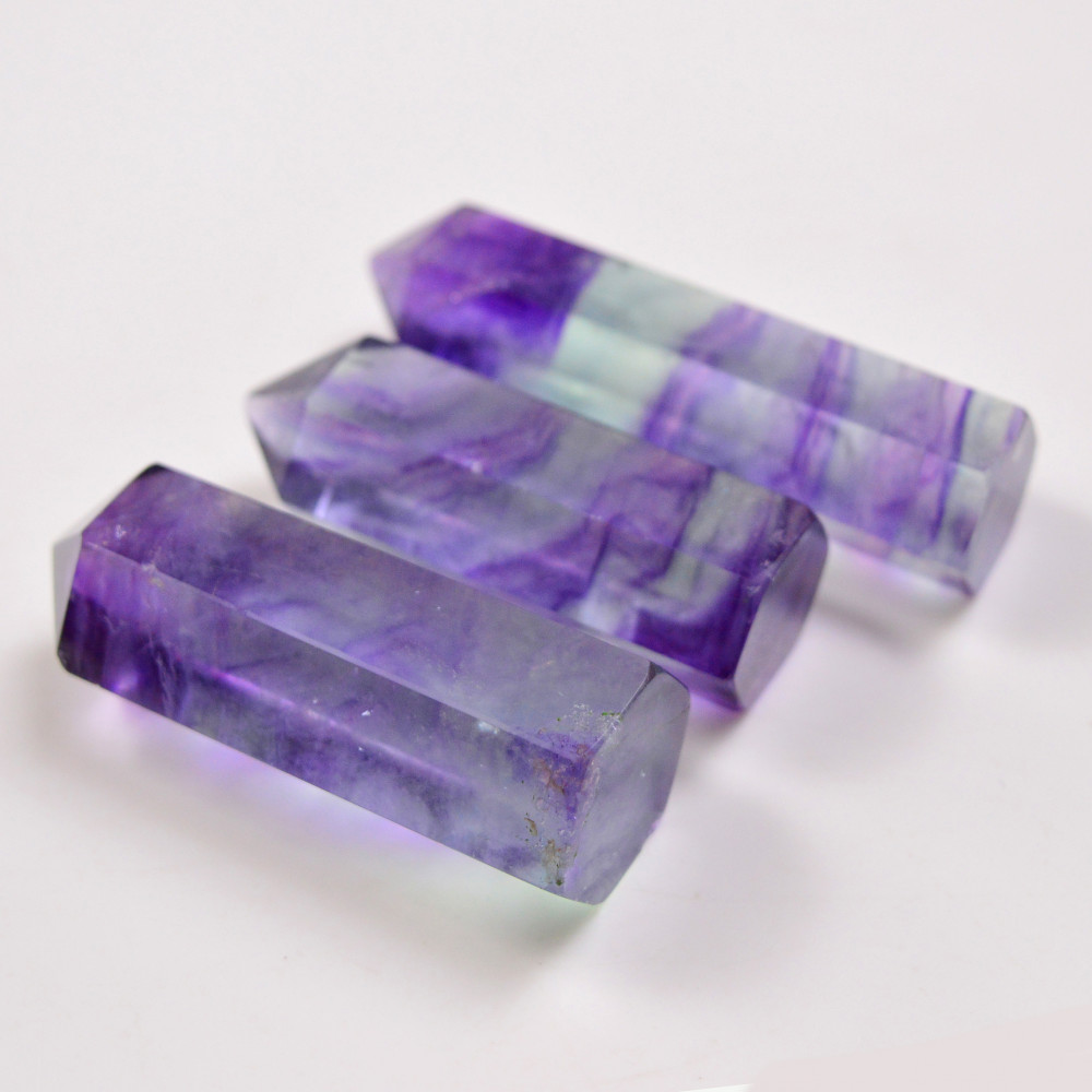 Image of 3 Pcs 609 Cts Natural Fluorite Point Loose Gemstone for jewellery making 64x14 53x16mm #19636