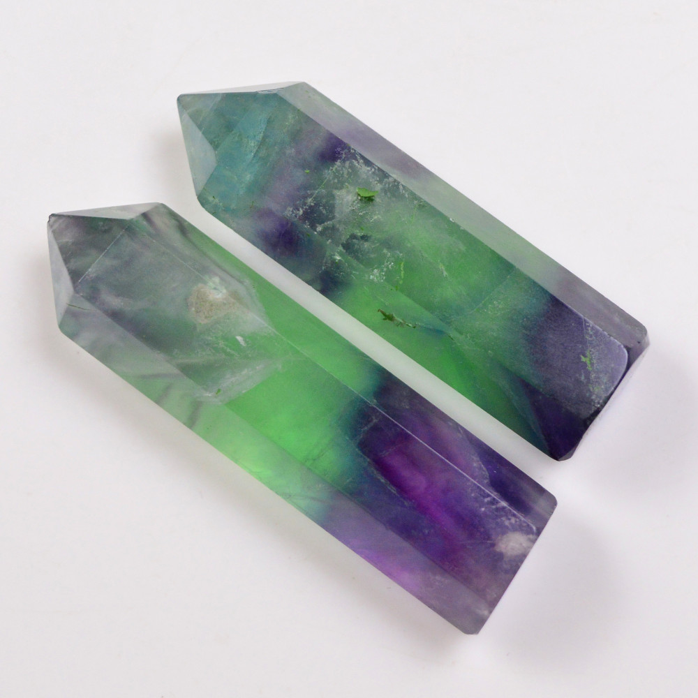 Image of 2 Pcs 384 Cts Natural Fluorite Point Loose Gemstone for jewellery making 64x15 58x15mm #19637