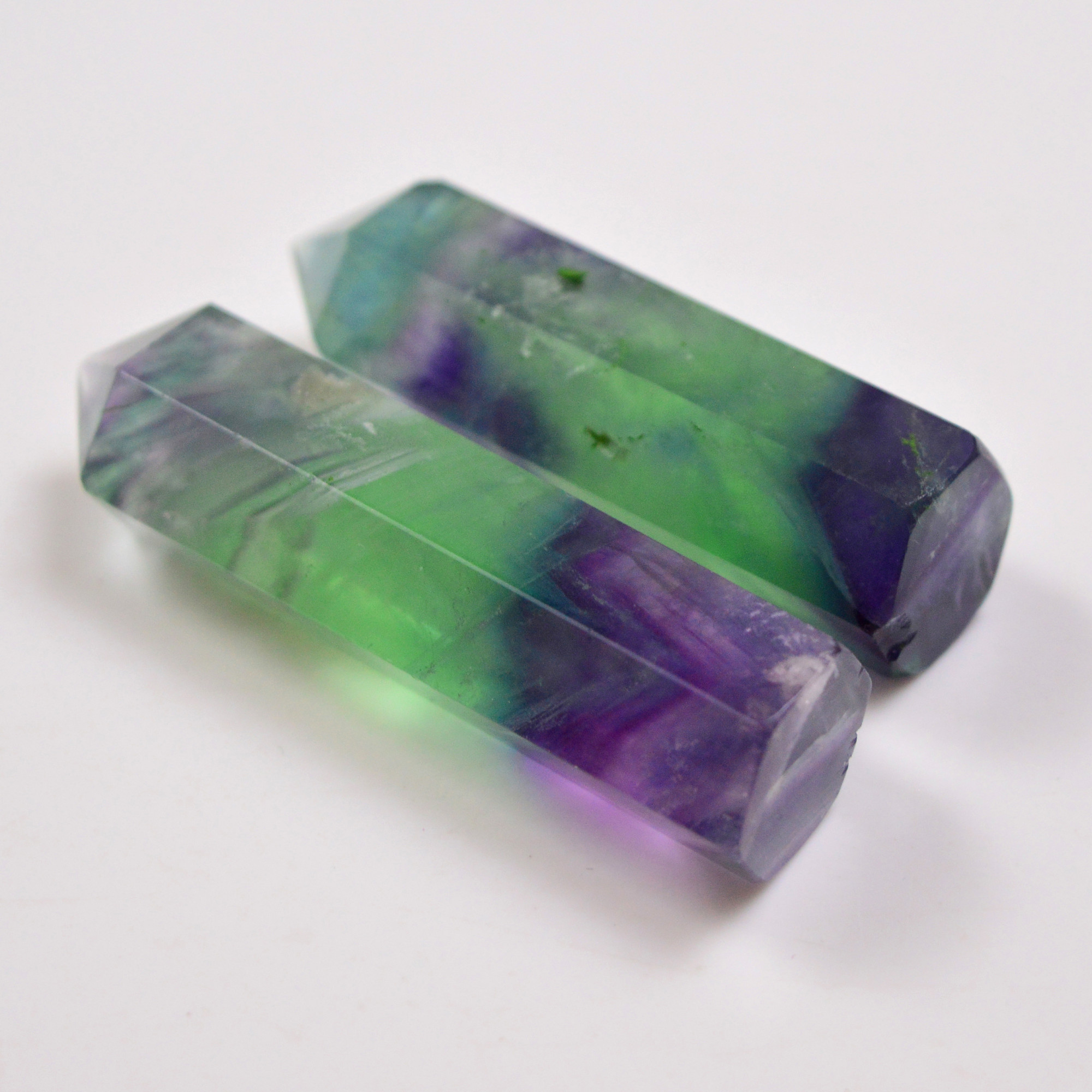 2 Pcs 384 Cts Natural Fluorite Point Loose Gemstone for jewellery making 64x15 58x15mm 19637