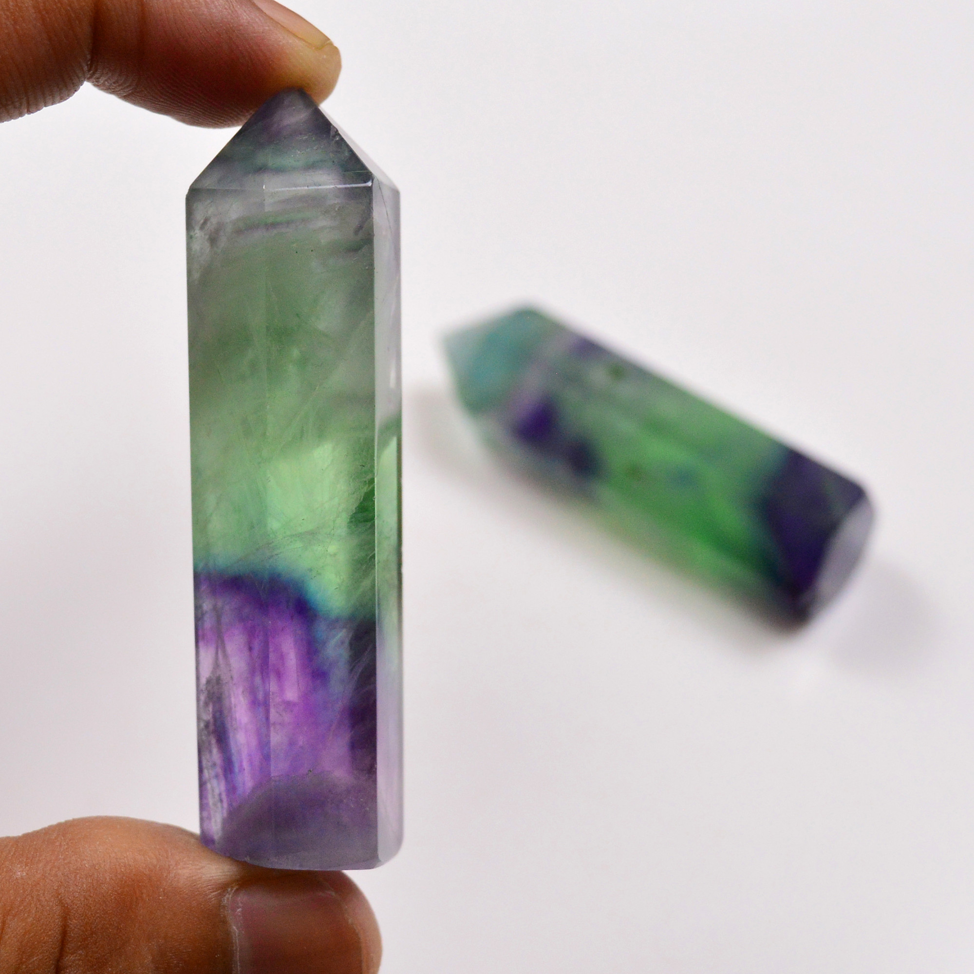 2 Pcs 384 Cts Natural Fluorite Point Loose Gemstone for jewellery making 64x15 58x15mm 19637