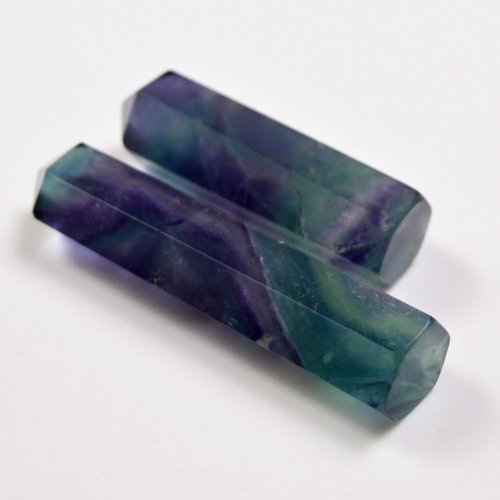 Image of 2 Pcs 396 Cts Natural Fluorite Point Loose Gemstone for jewellery making 74x15 58x15mm #19638