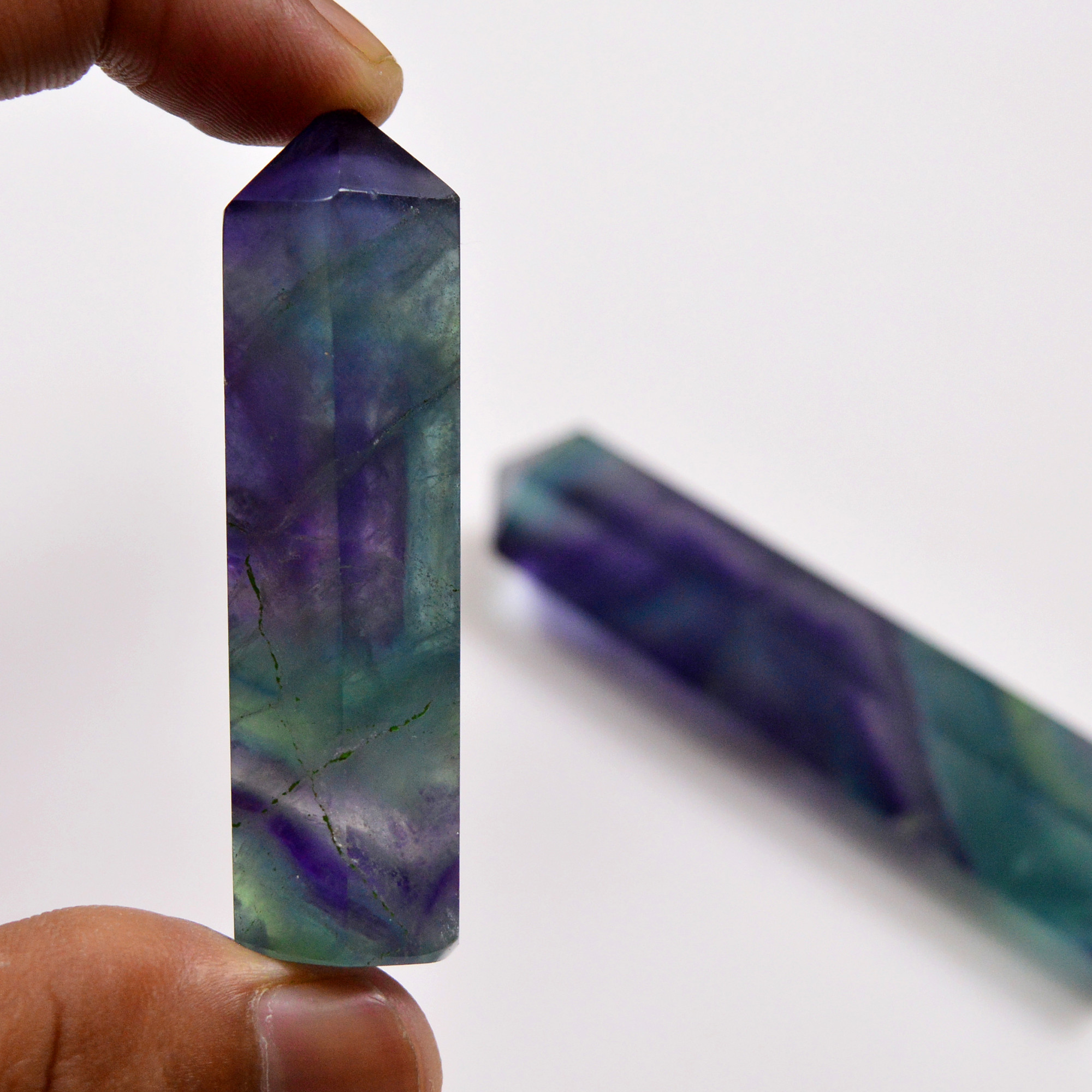 2 Pcs 396 Cts Natural Fluorite Point Loose Gemstone for jewellery making 74x15 58x15mm 19638