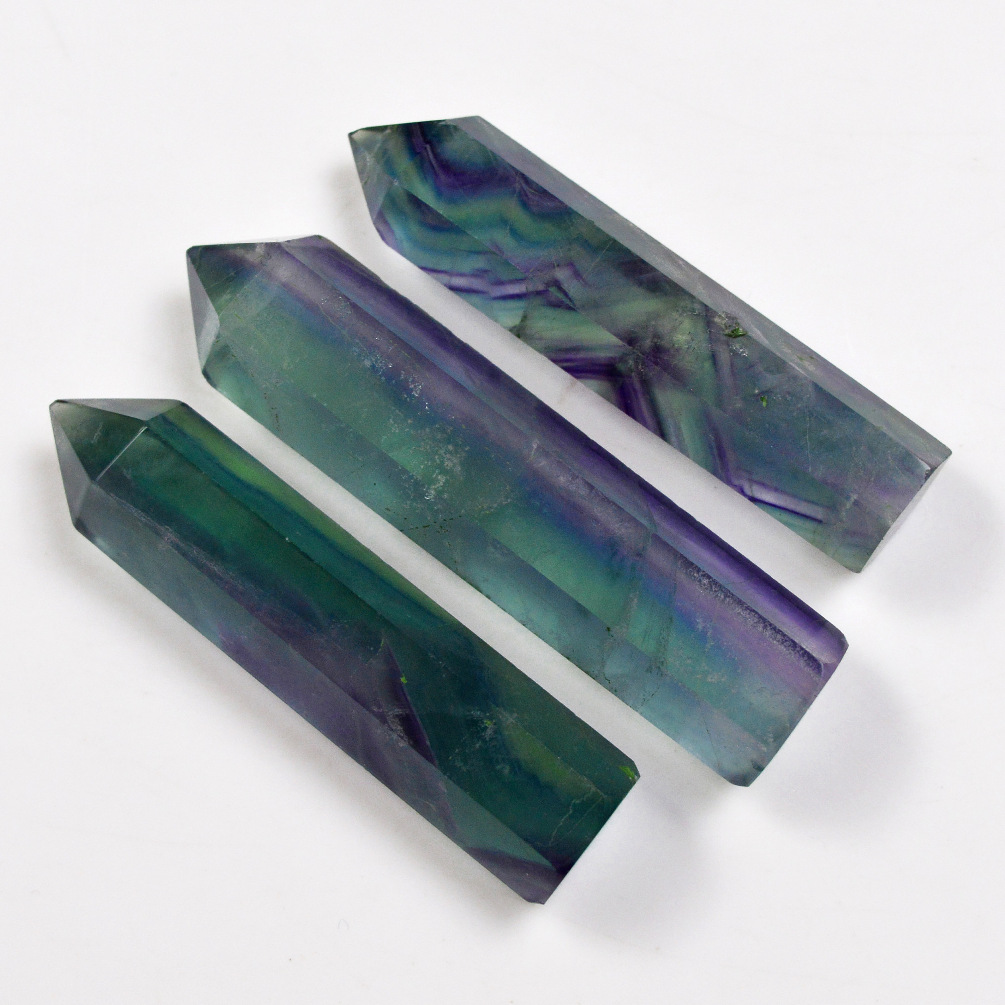 3 Pcs 447 Cts Natural Fluorite Point Loose Gemstone for jewellery making 69x13 61x12mm 19640