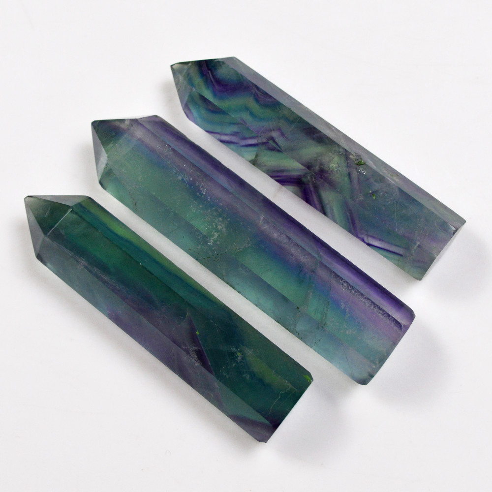 Image of 3 Pcs 447 Cts Natural Fluorite Point Loose Gemstone for jewellery making 69x13 61x12mm #19640