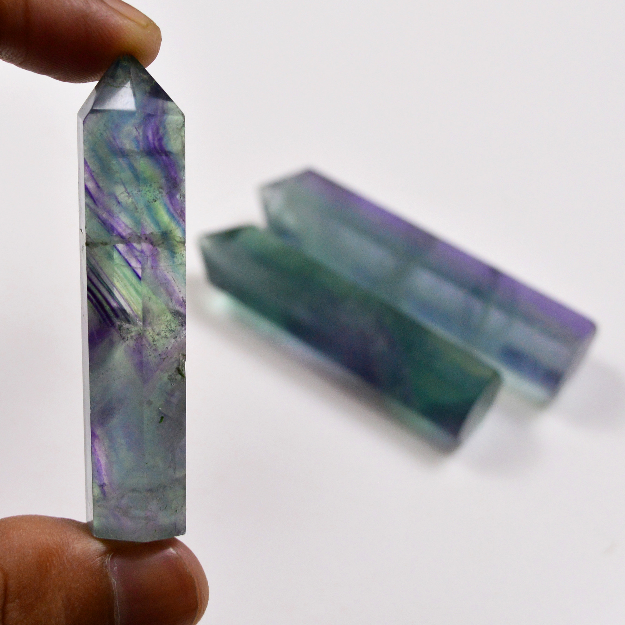 3 Pcs 447 Cts Natural Fluorite Point Loose Gemstone for jewellery making 69x13 61x12mm 19640