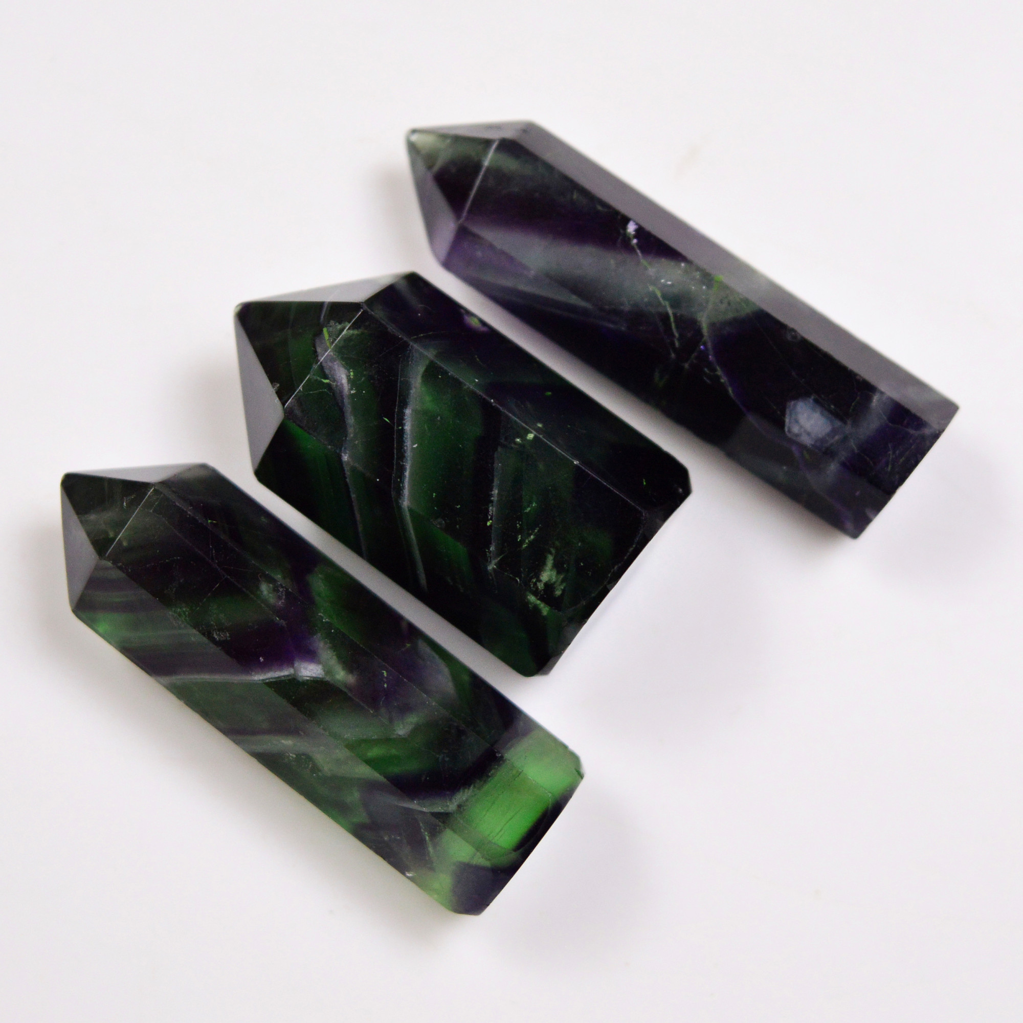 3 Pcs 200 Cts Natural Fluorite Point Loose Gemstone for jewellery making 40x10 31x9mm 19642