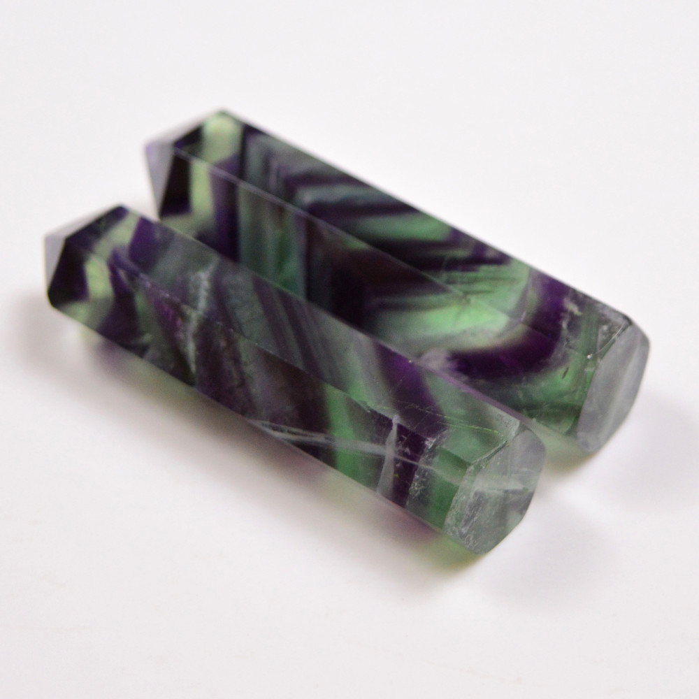 Image of 2 Pcs 295 Cts Natural Fluorite Point Loose Gemstone for jewellery making 63x13 61x12mm #19643