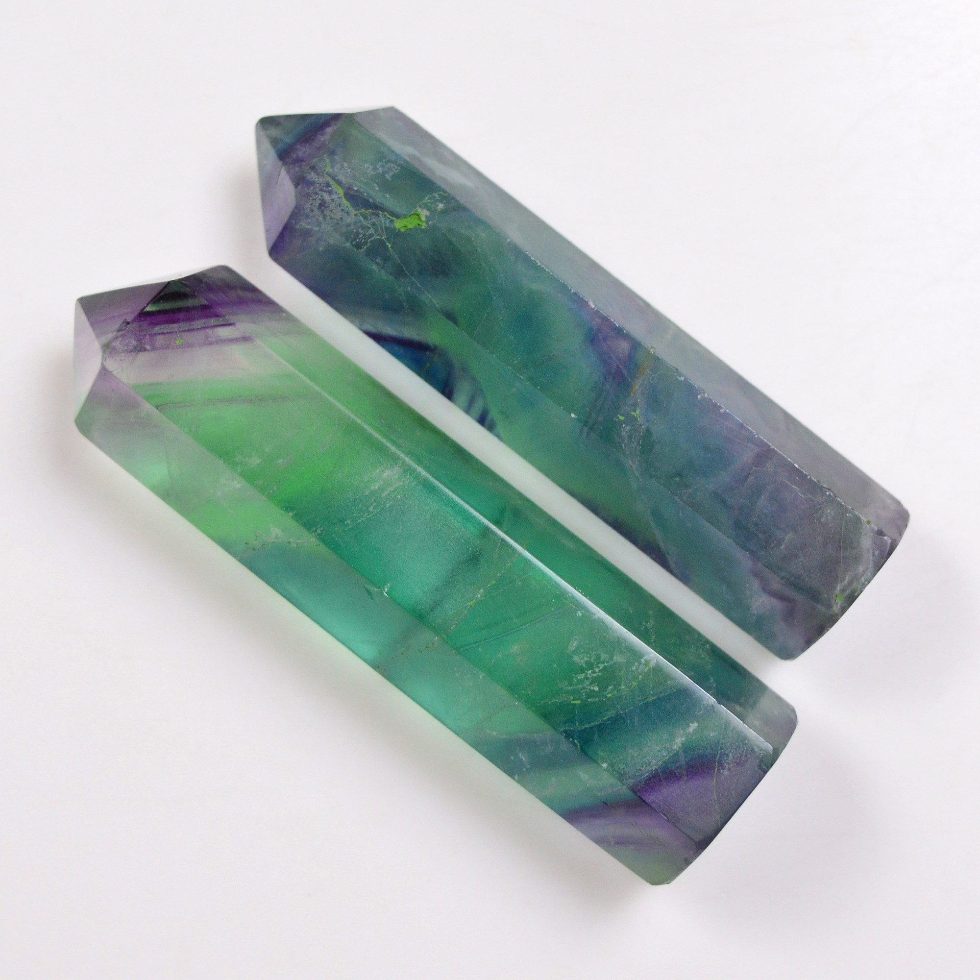 2 Pcs 545 Cts Natural Fluorite Point Loose Gemstone for jewellery making 74x17 67x14mm 19644