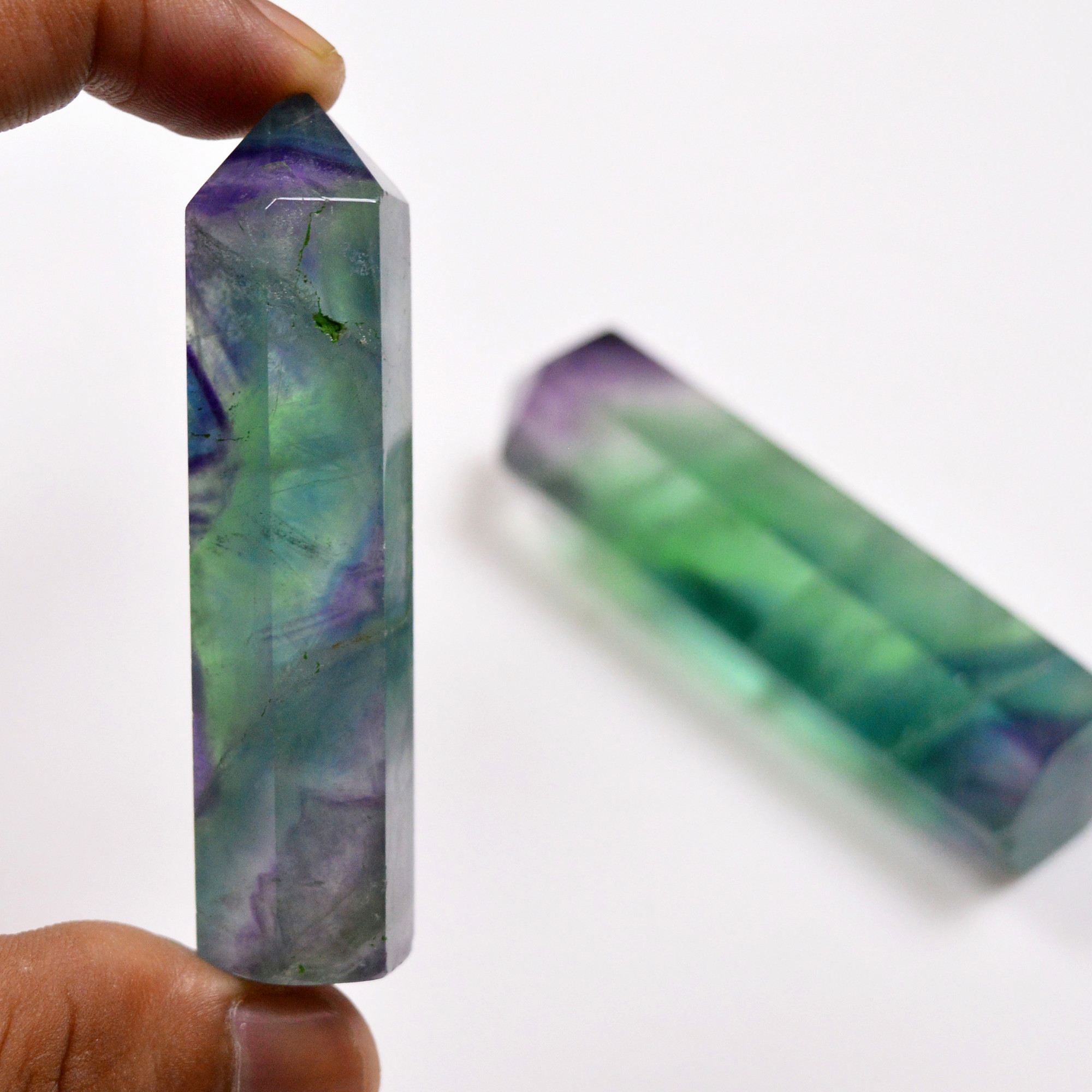 2 Pcs 545 Cts Natural Fluorite Point Loose Gemstone for jewellery making 74x17 67x14mm 19644