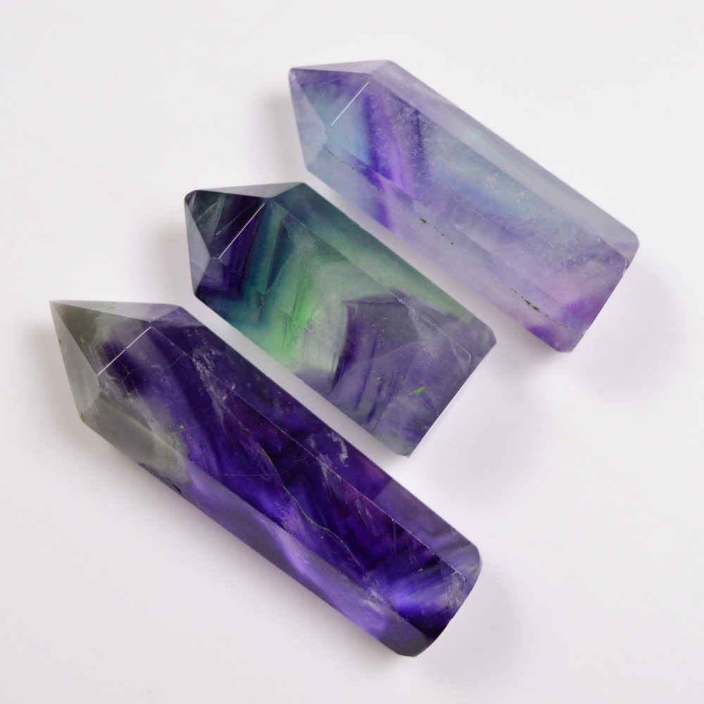 Image of 3 Pcs 261 Cts Natural Fluorite Point Loose Gemstone for jewellery making 51x11 34x14mm #19645