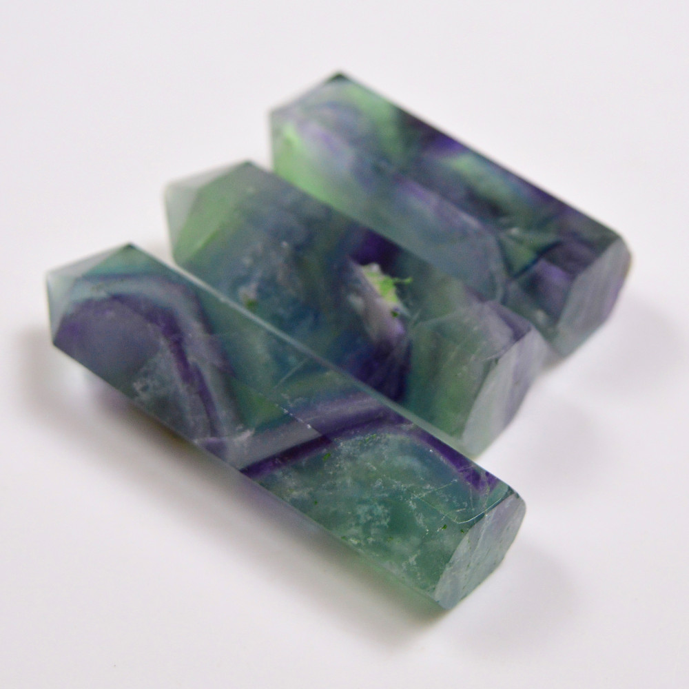 Image of 3 Pcs 451 Cts Natural Fluorite Point Loose Gemstone for jewellery making 62x12 48x13 mm #19647