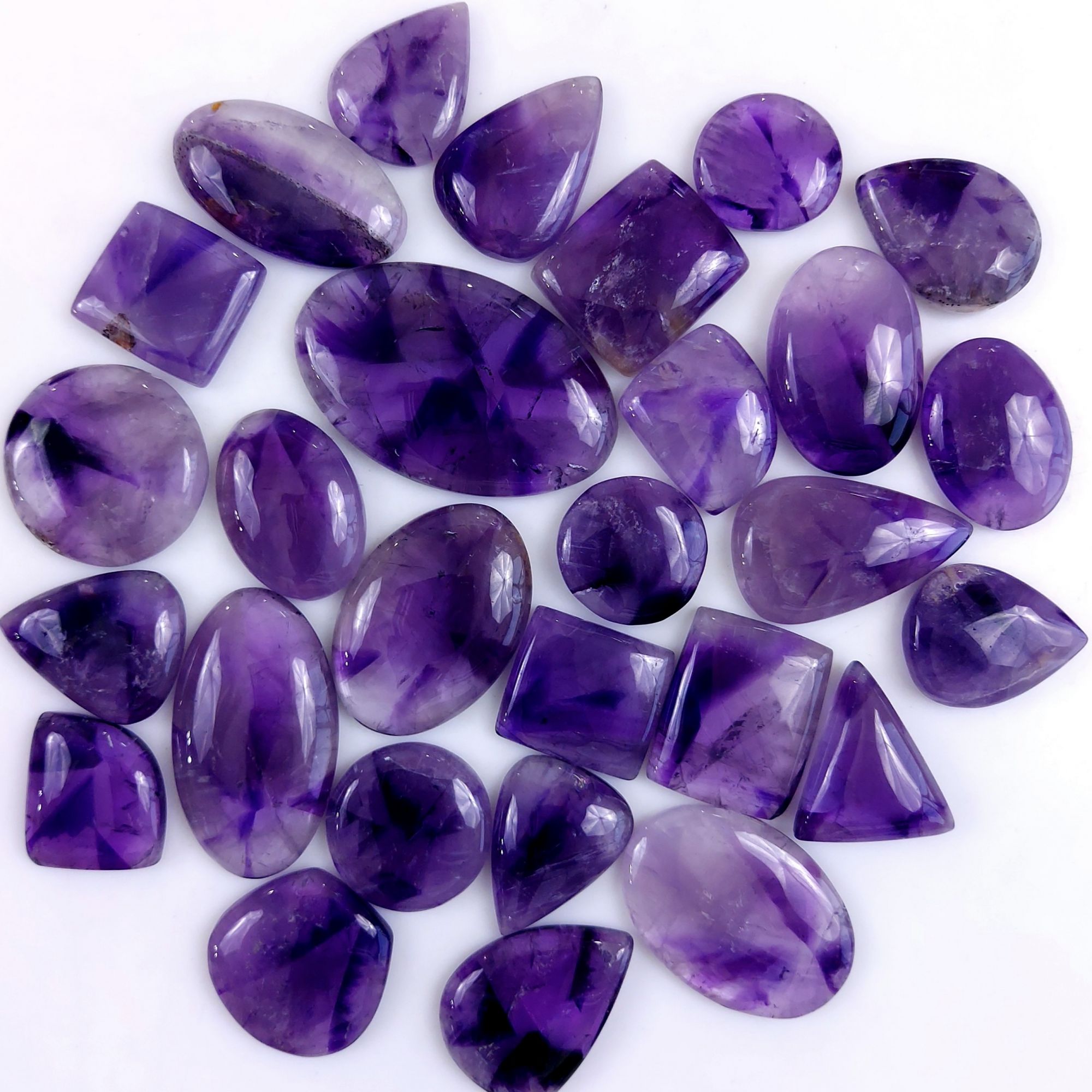 28Pcs 1005Cts Natural Purple Amethyst Loose Cabochon Flat Back Both Side Polish Gemstone Lot 48x30 25x18mmG-1965