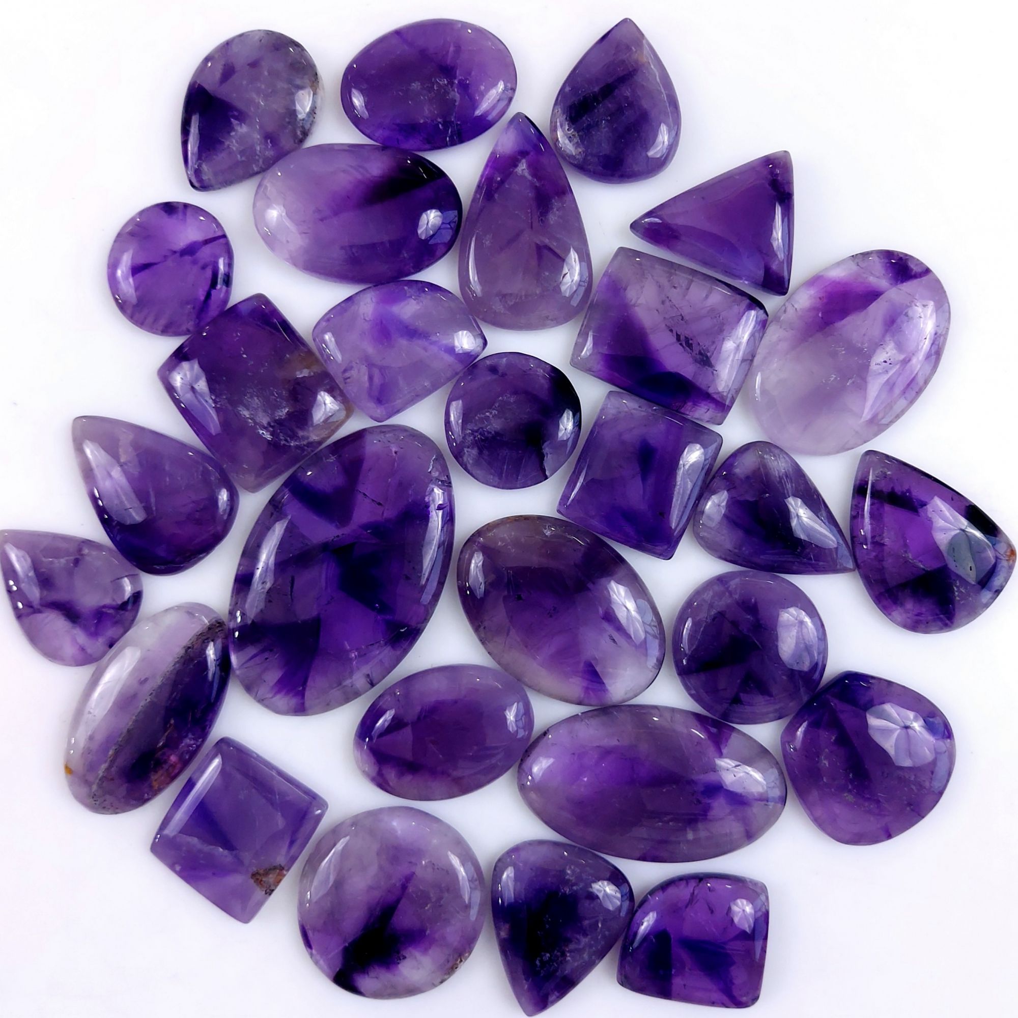 28Pcs 1005Cts Natural Purple Amethyst Loose Cabochon Flat Back Both Side Polish Gemstone Lot 48x30 25x18mmG-1965