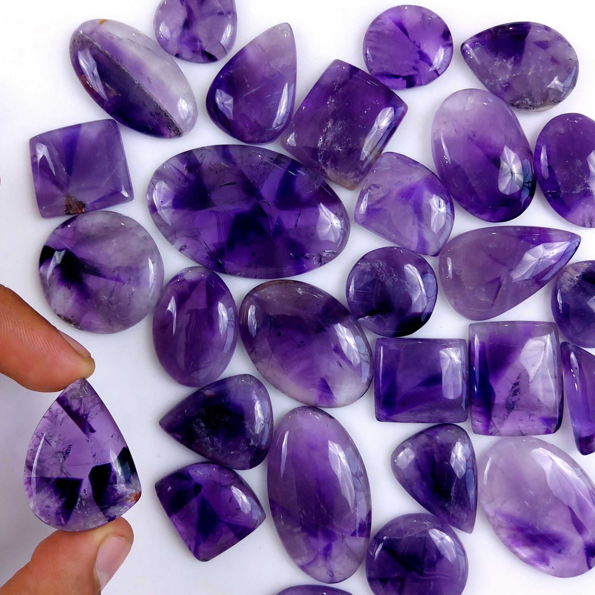 28Pcs 1005Cts Natural Purple Amethyst Loose Cabochon Flat Back Both Side Polish Gemstone Lot 48x30 25x18mmG-1965