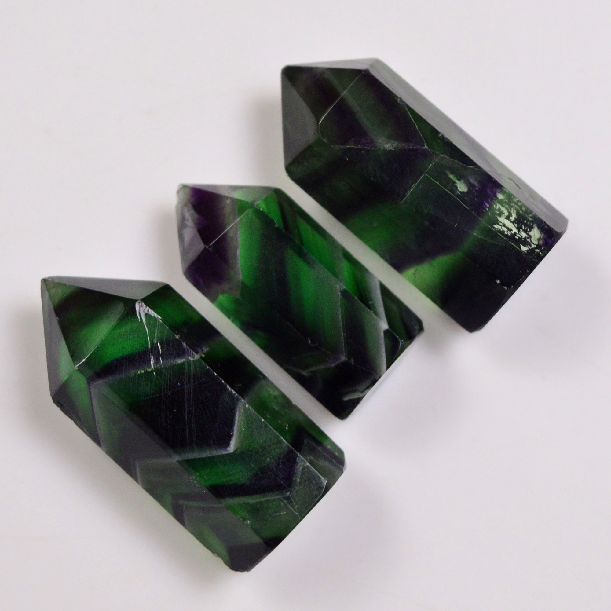 3 Pcs 181 Cts Natural Fluorite Point Loose Gemstone for jewellery making 32x12 27x10mm 19652