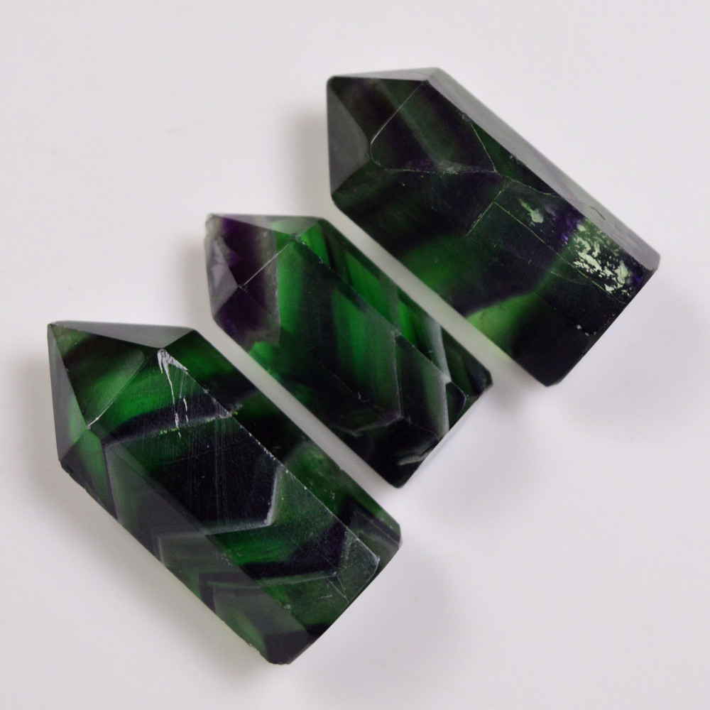 Image of 3 Pcs 181 Cts Natural Fluorite Point Loose Gemstone for jewellery making 32x12 27x10mm #19652