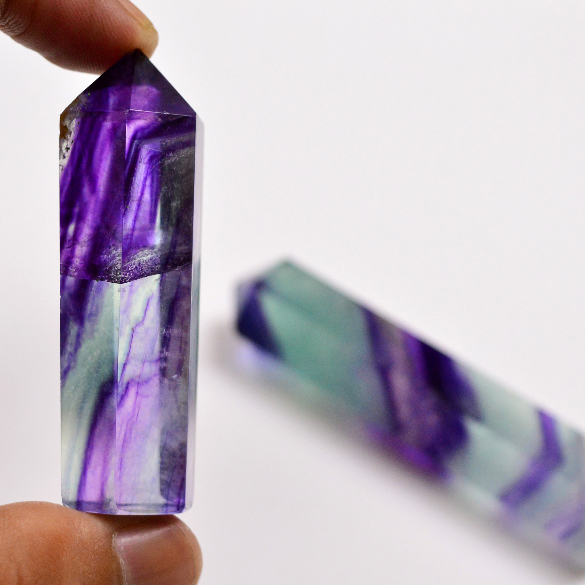 2 Pcs 451 Cts Natural Fluorite Point Loose Gemstone for jewellery making 77x15 59x15mm 19653