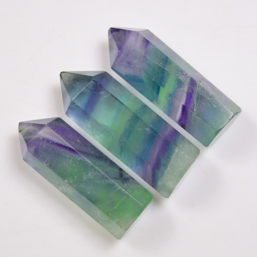 Image of 3 Pcs 177 Cts Natural Fluorite Point Loose Gemstone for jewellery making 37x11 35x11mm #19654