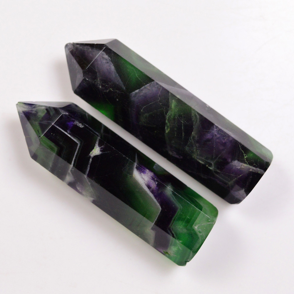 Image of 2 Pcs 338 Cts Natural Fluorite Point Loose Gemstone for jewellery making 59x13 58x15mm #19655