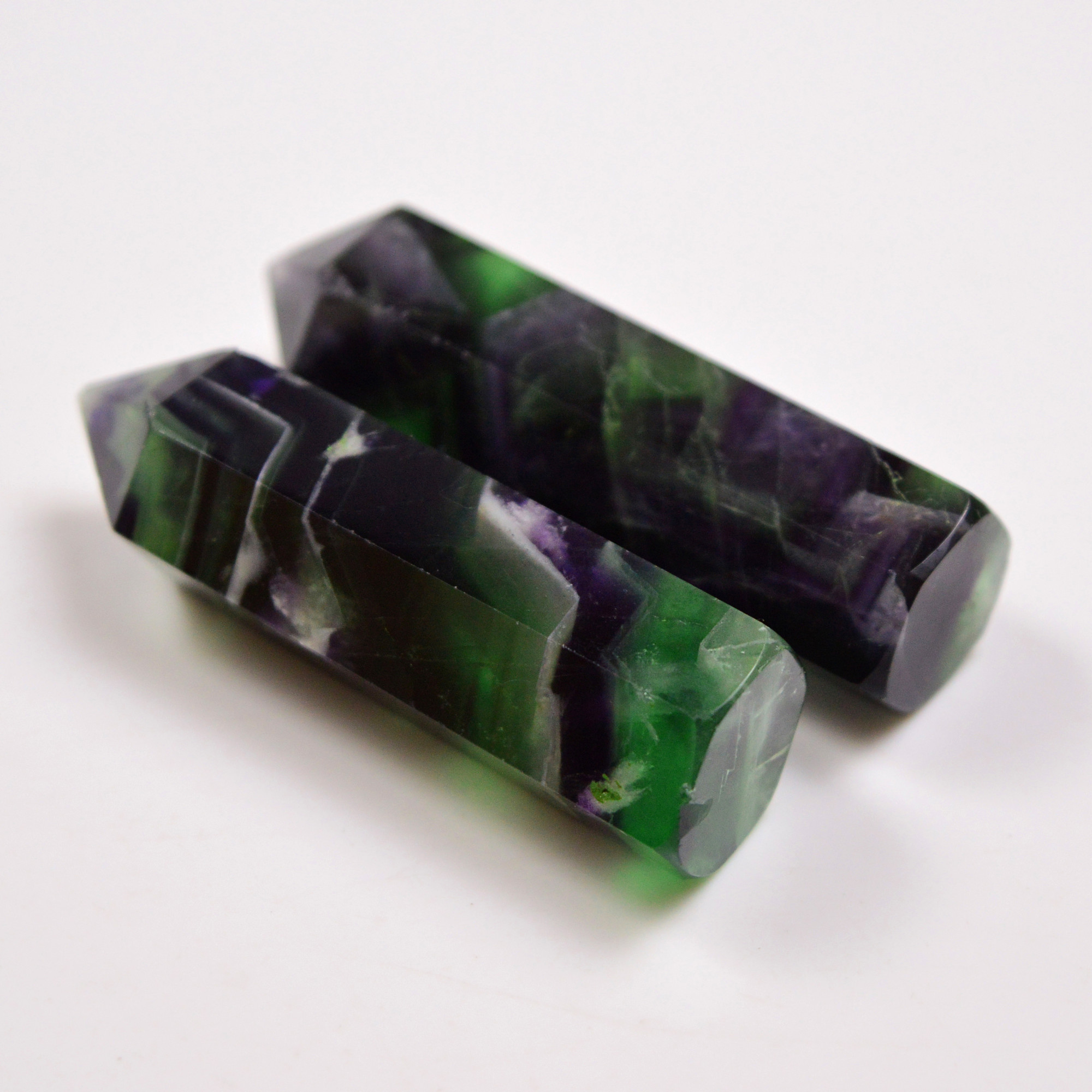 2 Pcs 338 Cts Natural Fluorite Point Loose Gemstone for jewellery making 59x13 58x15mm 19655