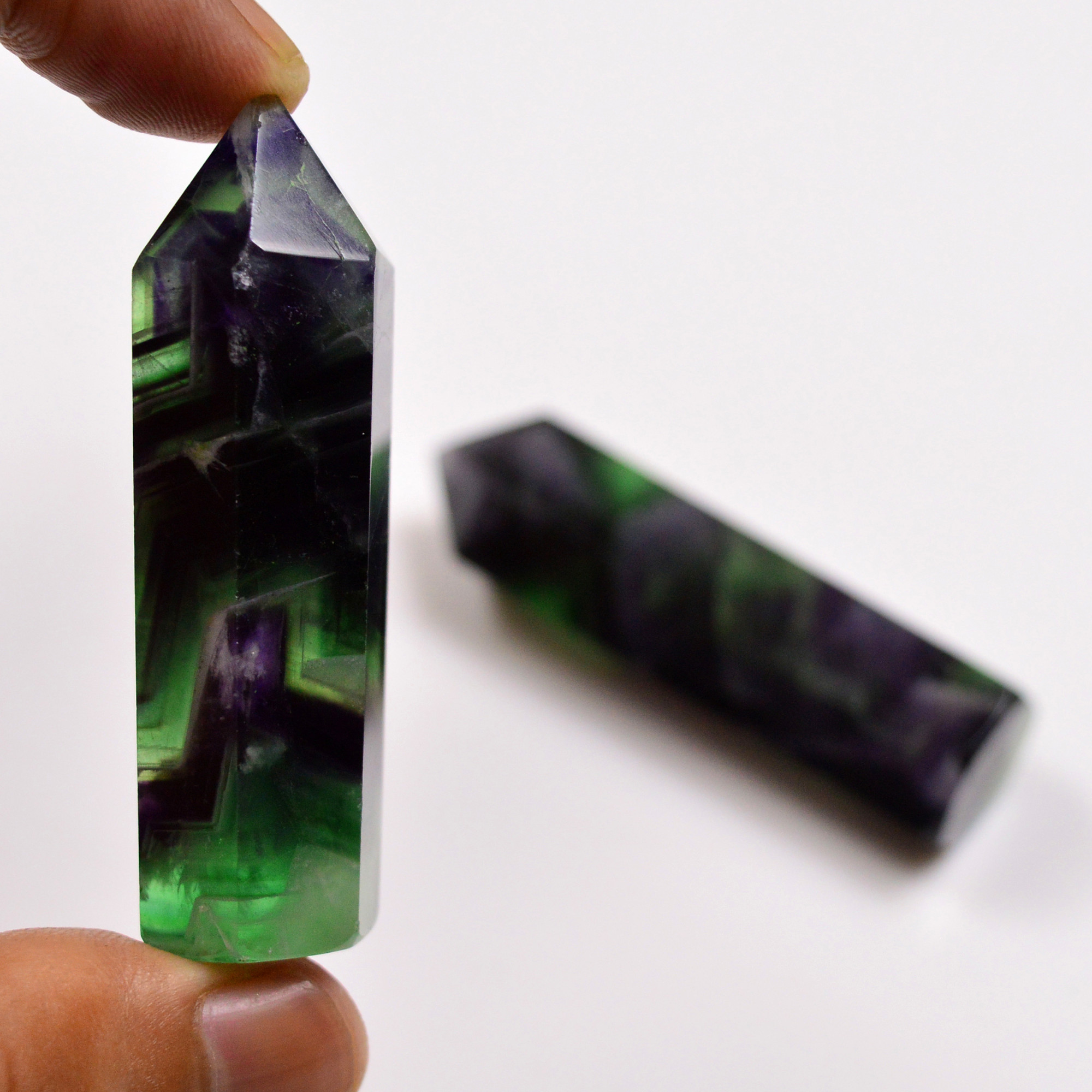2 Pcs 338 Cts Natural Fluorite Point Loose Gemstone for jewellery making 59x13 58x15mm 19655