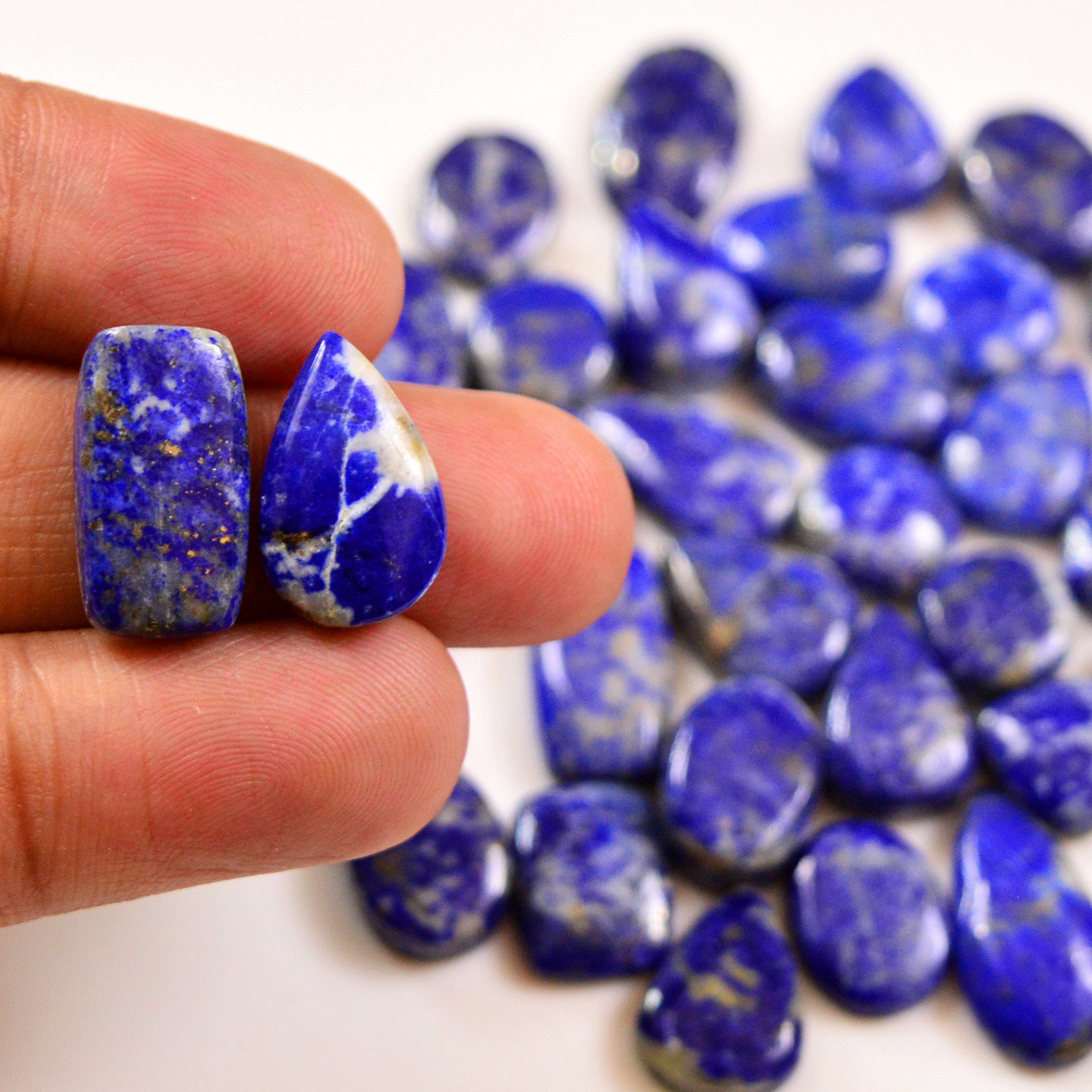 34 Pcs 213 Cts Natural Lapis Cabochons Gemstone Lot for jewellery making 20x10 10x10mm 19684