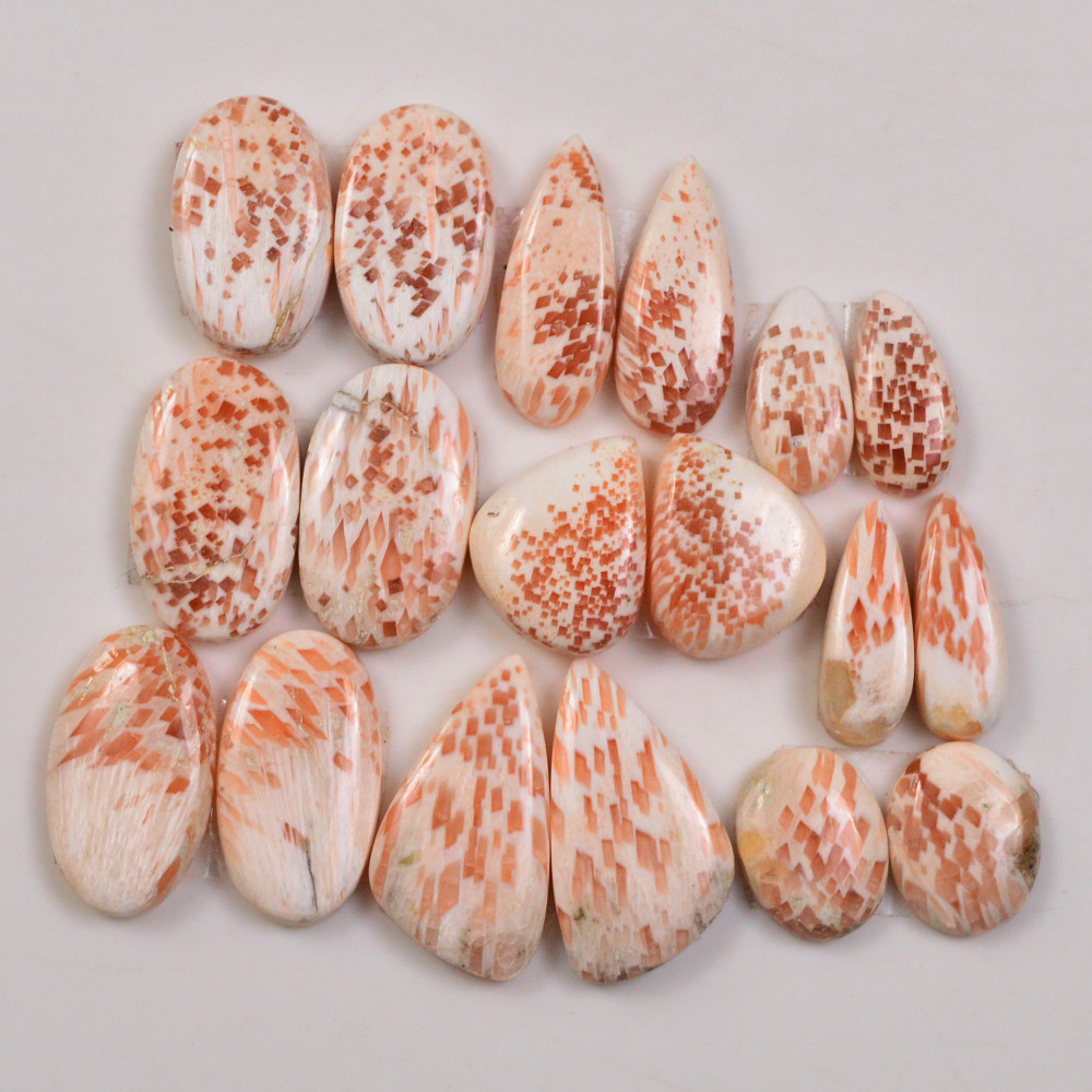 Image of 9 Pairs 97Cts Natural Pink Scolecite gemstone Cabochons Pairs lot for Jewelry Making  23x13 15x8mm #19722