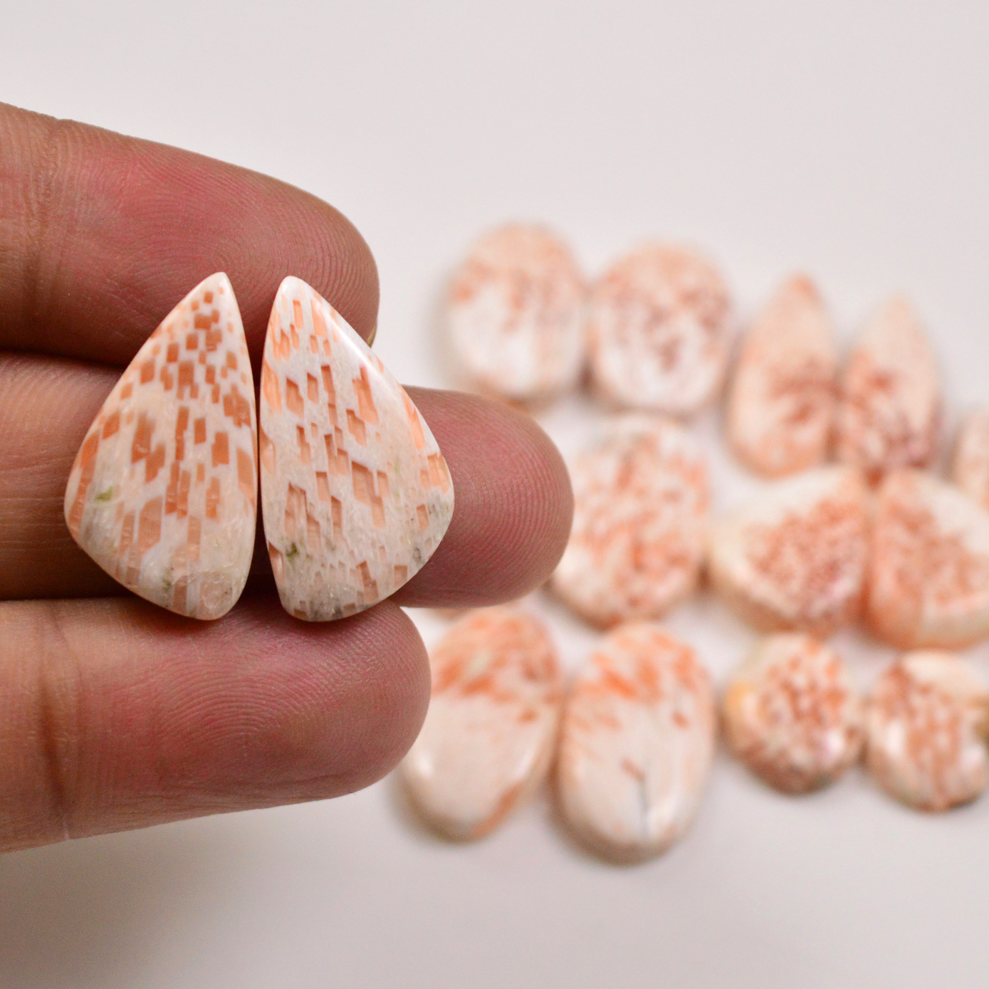 9 Pairs 97Cts Natural Pink Scolecite gemstone Cabochons Pairs lot for Jewelry Making  23x13 15x8mm 19722