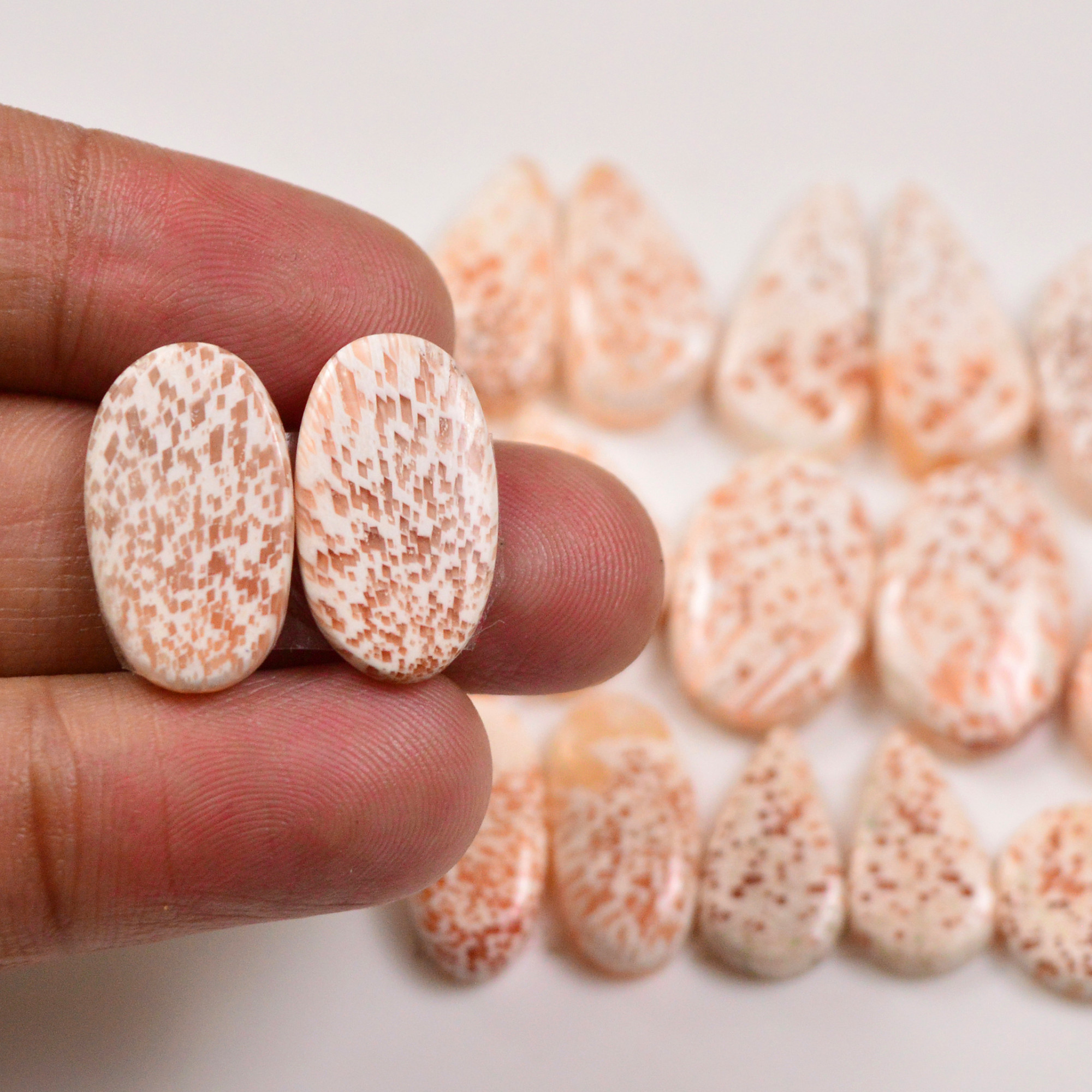 10 Pairs 113Cts Natural Pink Scolecite gemstone Cabochons Pairs lot for Jewelry Making  22x9 12x10mm 19723