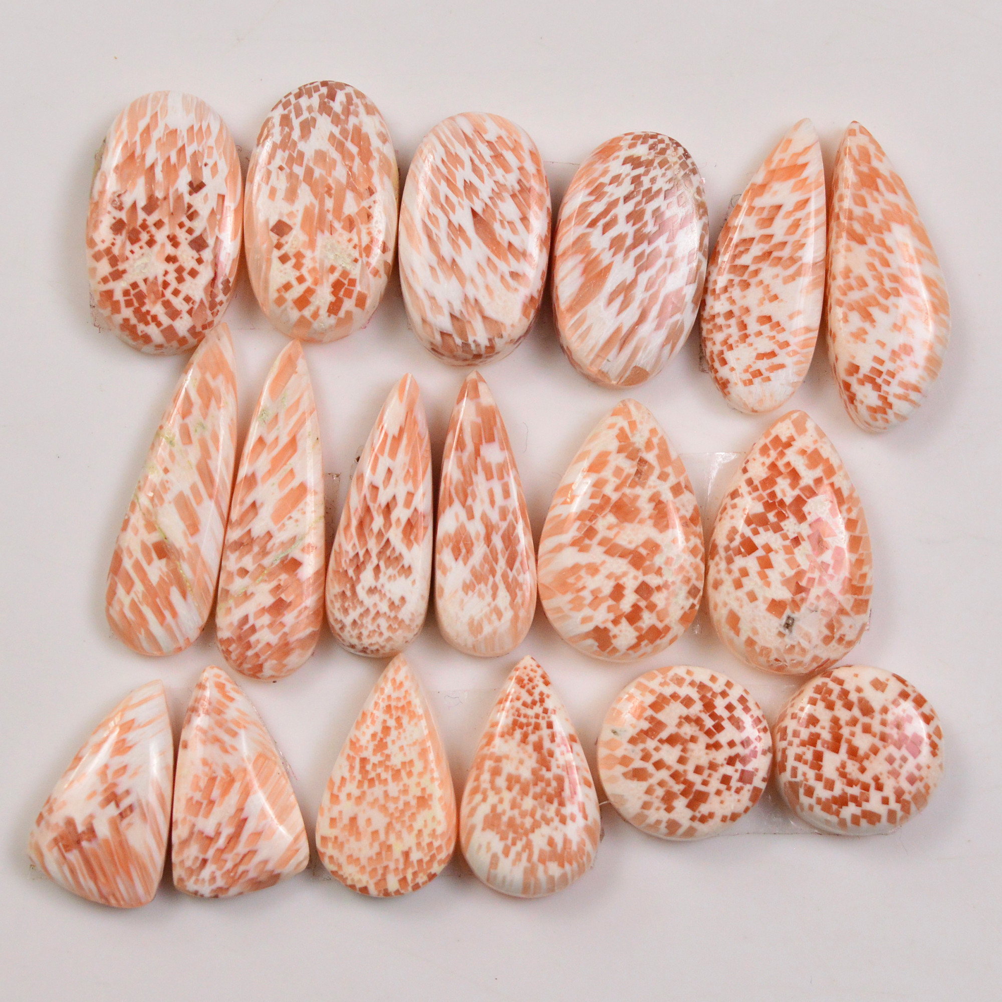 9 Pairs 85Cts Natural Pink Scolecite gemstone Cabochons Pairs lot for Jewelry Making  22x6 10x10mm 19724