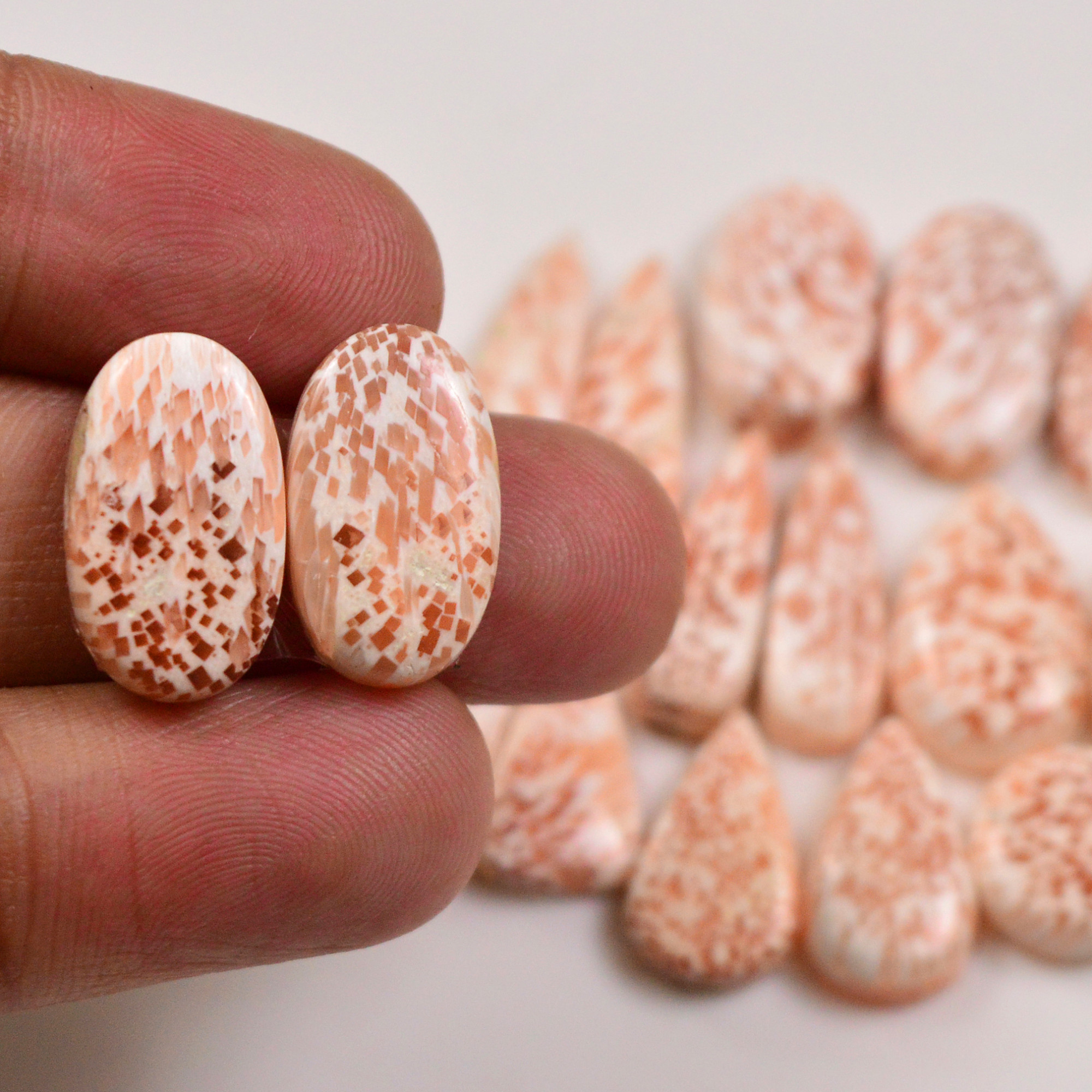 9 Pairs 85Cts Natural Pink Scolecite gemstone Cabochons Pairs lot for Jewelry Making  22x6 10x10mm 19724