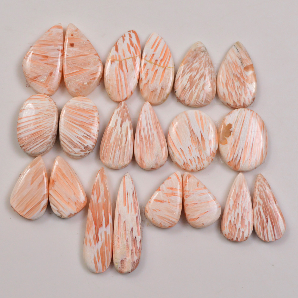 Image of 10 Pairs 110Cts Natural Pink Scolecite gemstone Cabochons Pairs lot for Jewelry Making  26x7 15x9mm #19725