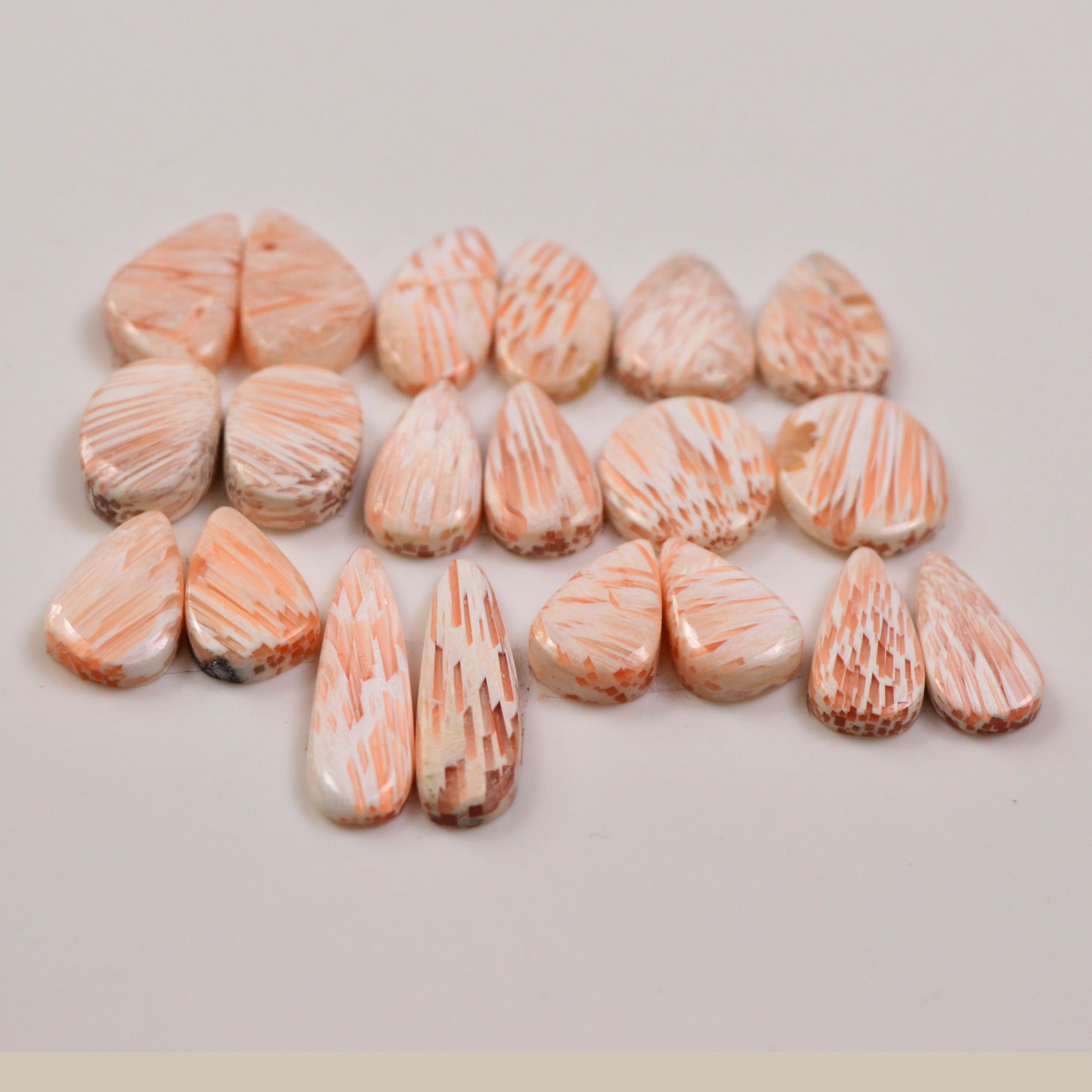 10 Pairs 110Cts Natural Pink Scolecite gemstone Cabochons Pairs lot for Jewelry Making  26x7 15x9mm 19725