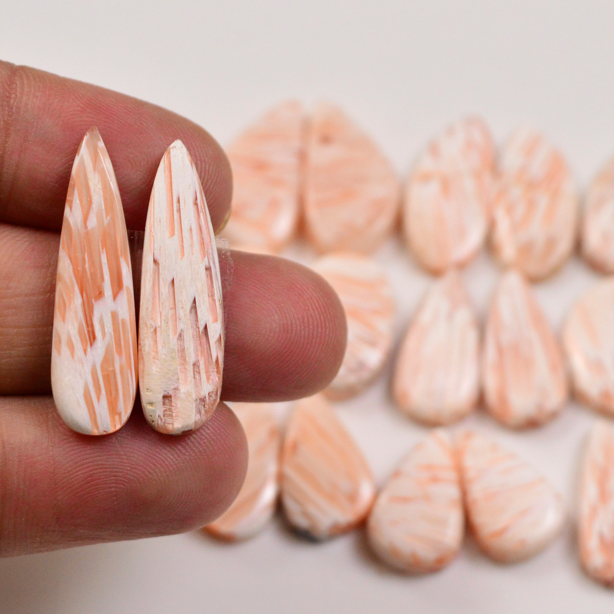 10 Pairs 110Cts Natural Pink Scolecite gemstone Cabochons Pairs lot for Jewelry Making  26x7 15x9mm 19725
