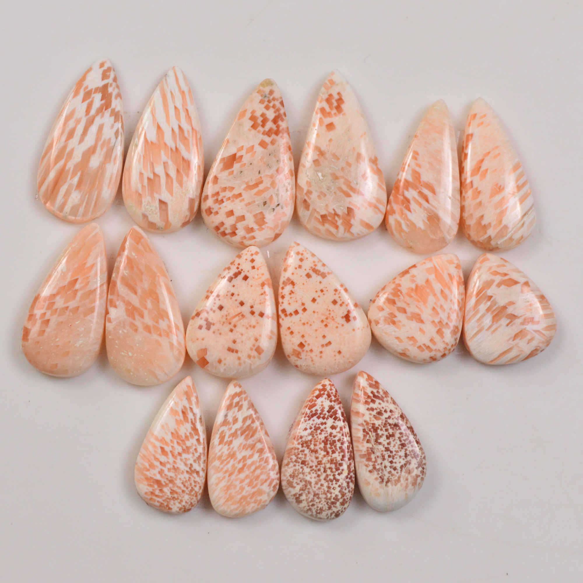 8 Pairs 101Cts Natural Pink Scolecite gemstone Cabochons Pairs lot for Jewelry Making  20x11 13x11mm 19726