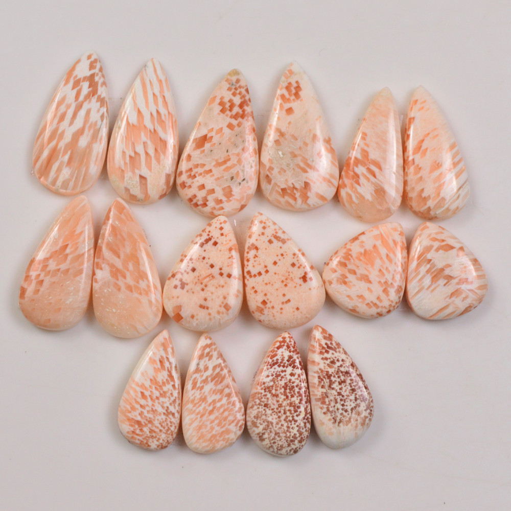 Image of 8 Pairs 101Cts Natural Pink Scolecite gemstone Cabochons Pairs lot for Jewelry Making  20x11 13x11mm #19726